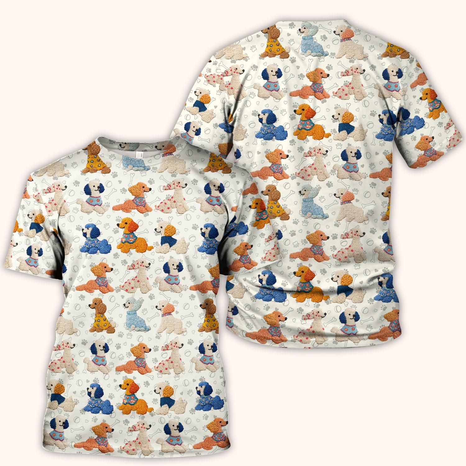 Cute Colorful Poodle Pattern Scrub Top, Comfortable Scrubs for Nurses