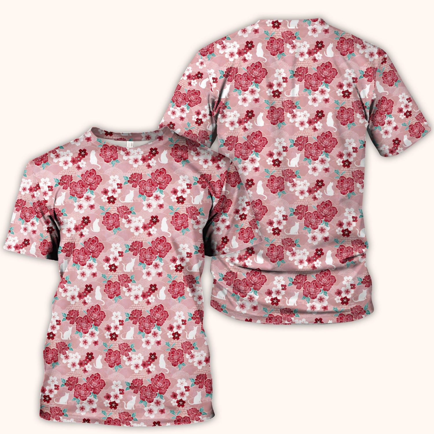 Floral White Cat Nurse Scrub Top for RN, CNA, Veterinary Staff, Cat Lover Uniform