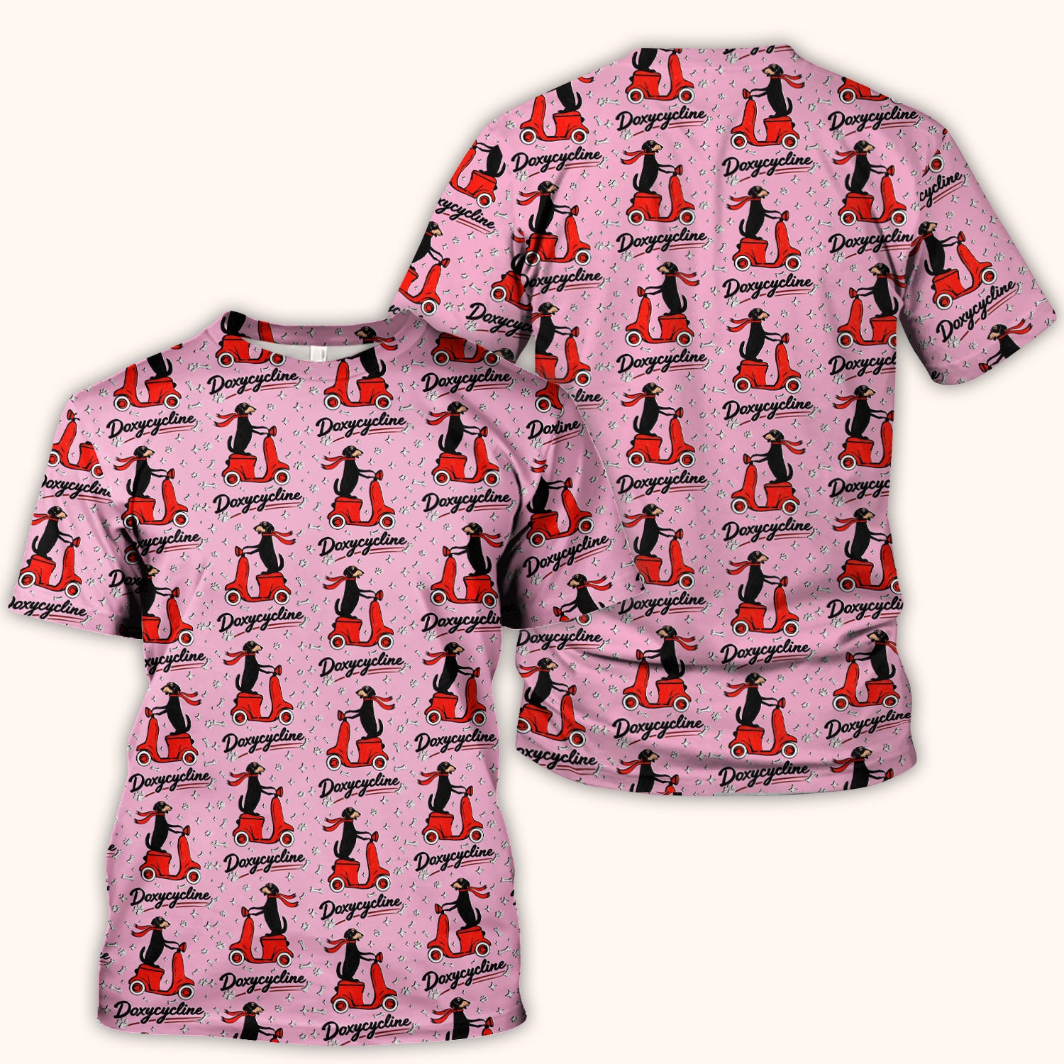 Funny Dachshund Riding Scooter Doxycycline Print Scrub Top ,Comfortable Scrubs for Nurses