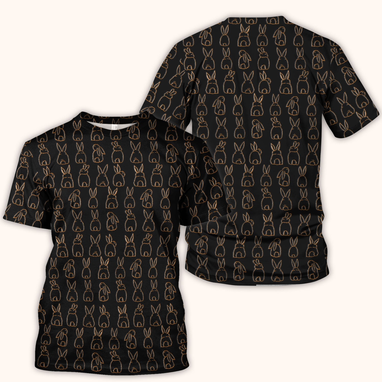 Cartoon Bunny Line Art Pattern Medical Scrub Top, Comfortable Scrubs for Nurses, Easter