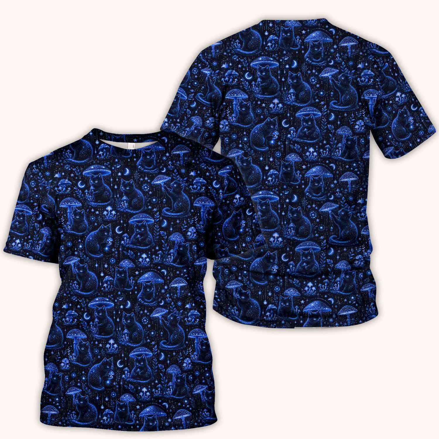 Celestial Black Cat Mushroom Pattern Scrub Top, Comfortable Scrubs for Nurses