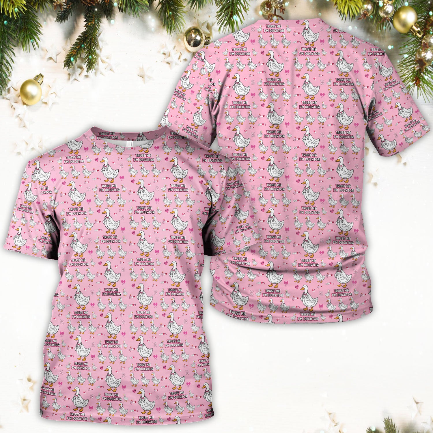 Trust Me I'm Ducktor Scrub Top, Funny Duck Pattern Scrub Shirt, Breathable Fabrics Nursing Uniform For Women