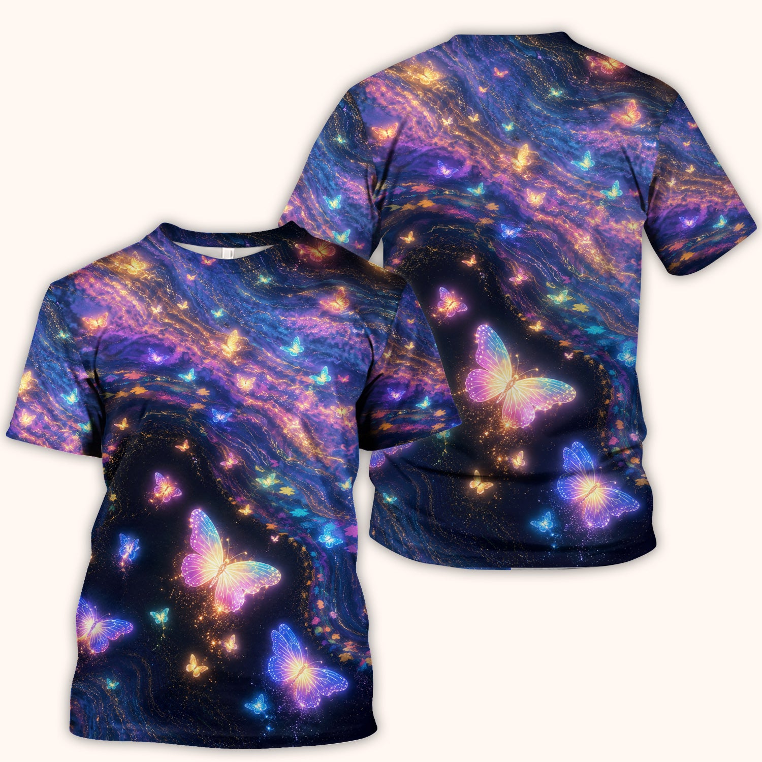 Neon Butterfly Galaxy Marble Print Scrub Top, Comfortable Scrubs for Nurses