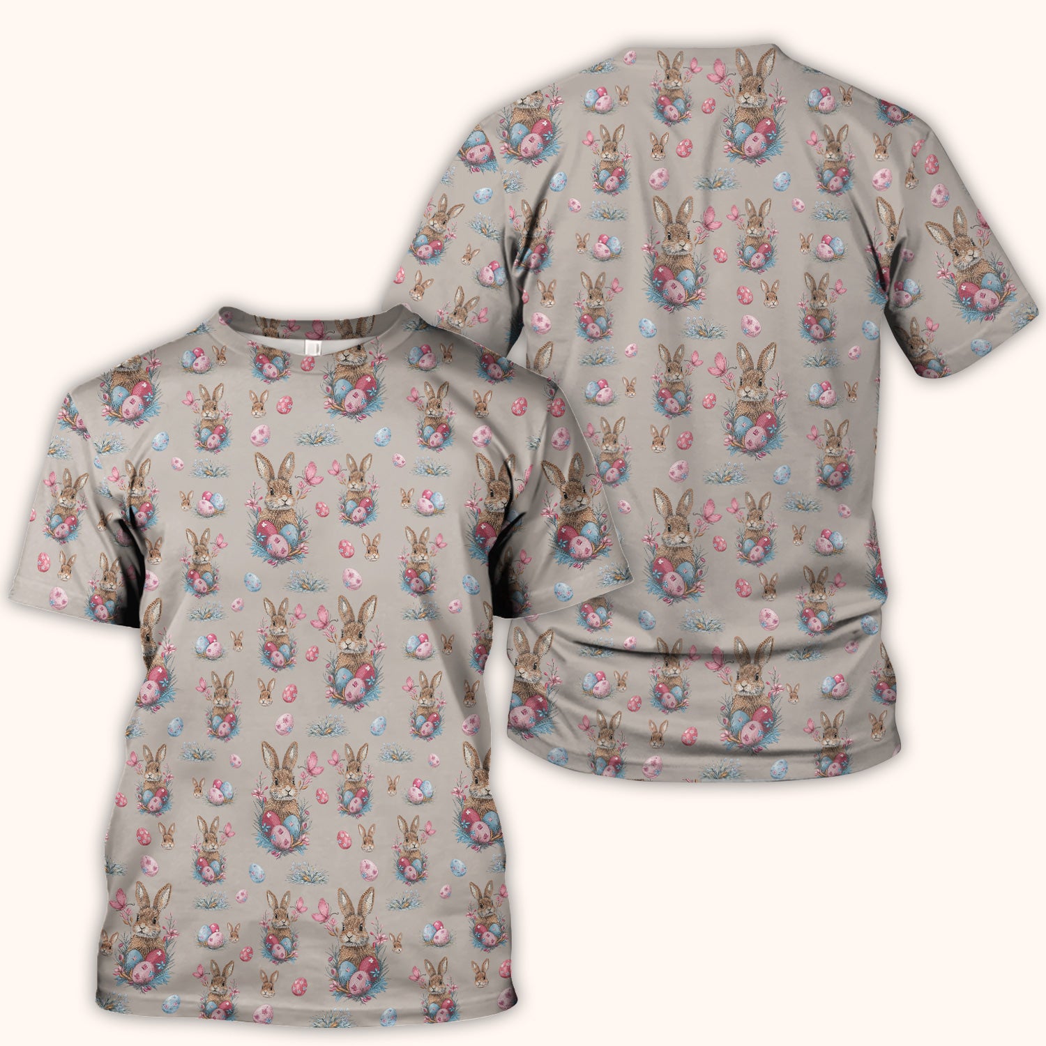 Pastel Easter Bunny Nest Pattern Scrub Top, Comfortable Scrubs for Nurses