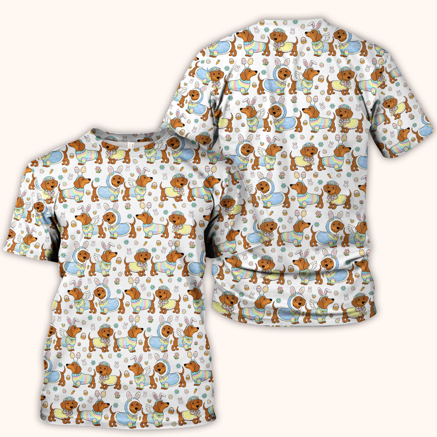 Easter Dachshund Bunny Print Scrub Top, Breathable Fabrics Nursing Uniform