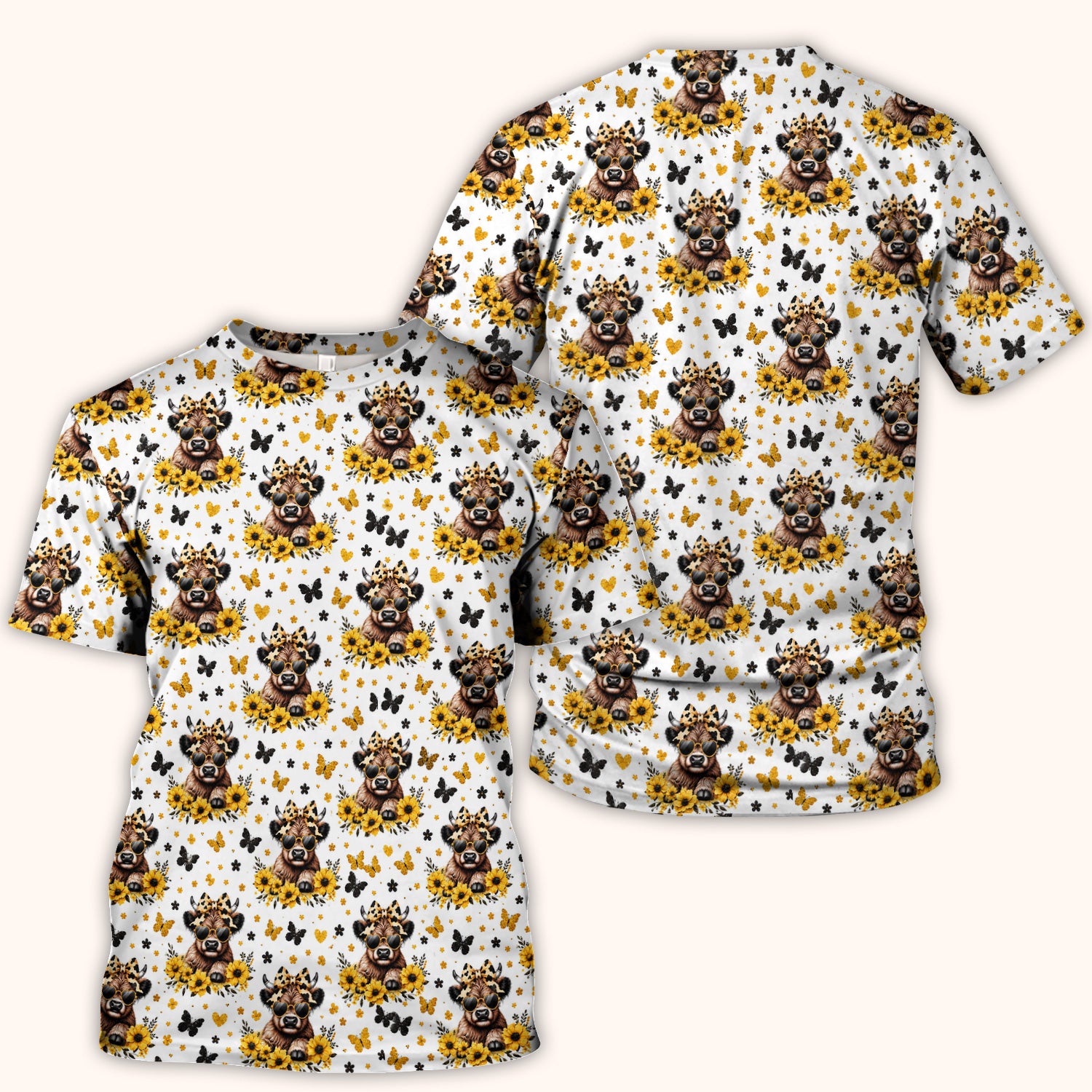 Cow With Sunflower Bow Pattern Scrub Top, Comfortable Scrubs for Nurses