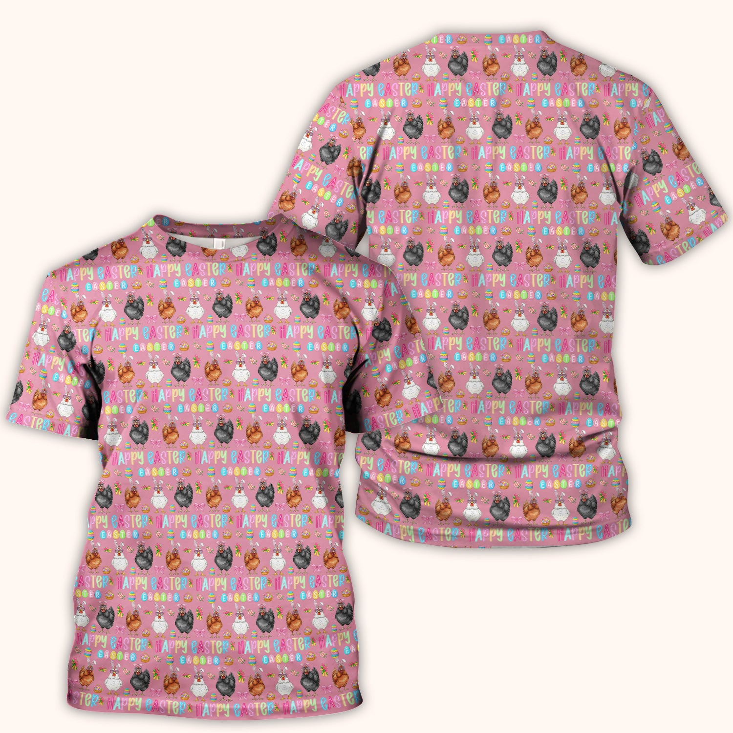Happy Easter Bunny Eggs Pattern Scrubs Top, Comfortable Scrubs for Nurses
