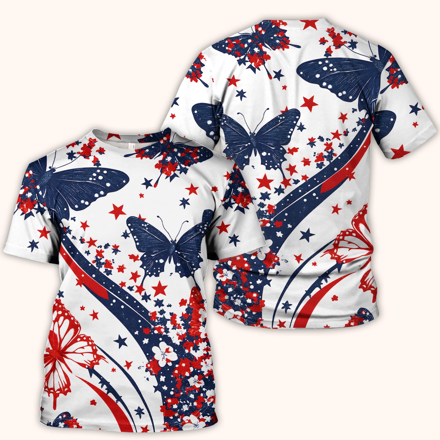 Patriotic Butterfly with Red White Blue Stars Scrub Top, Comfortable Scrubs for Nurses