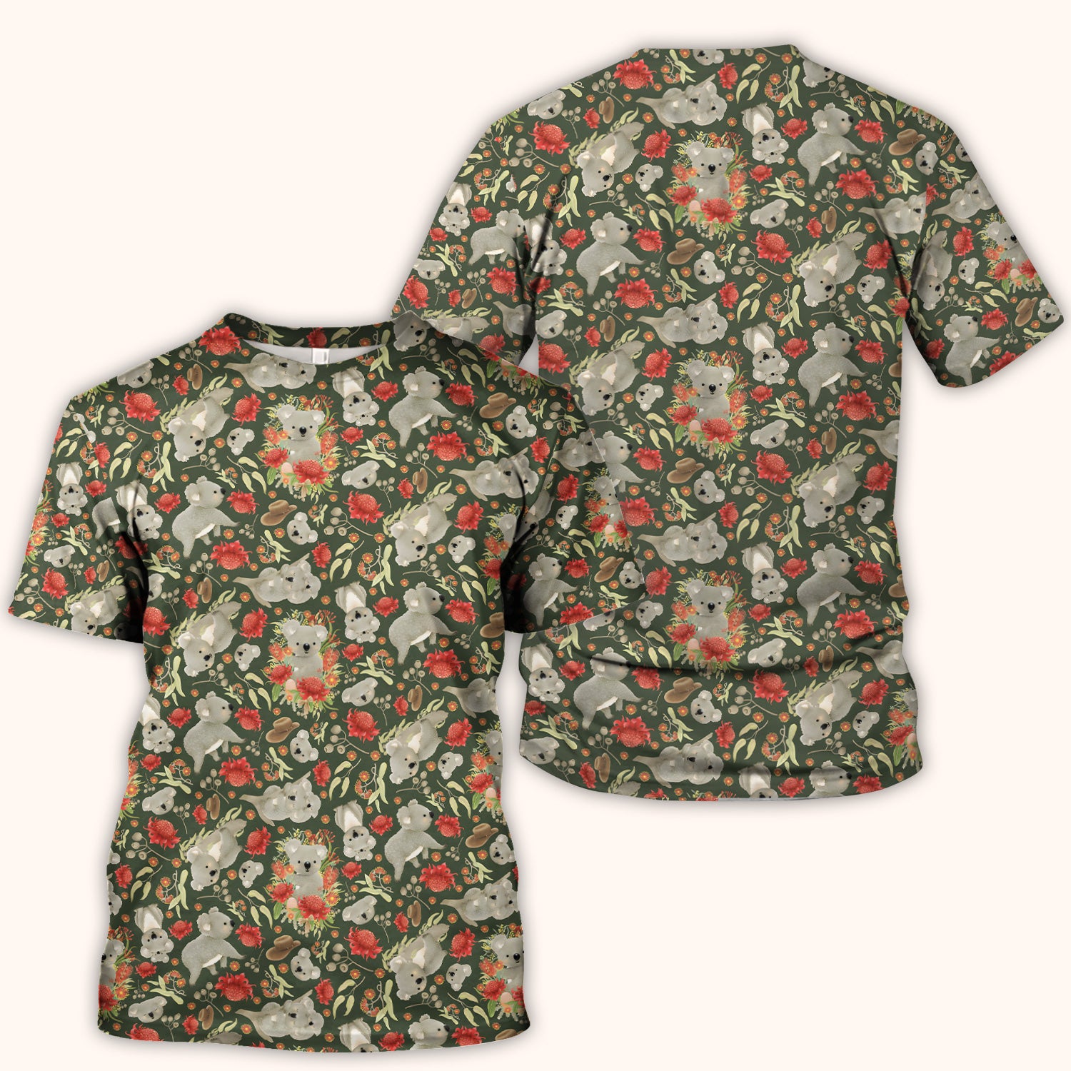 Cute Koala Wildflower Pattern Scrub Top, Comfortable Scrubs for Nurses