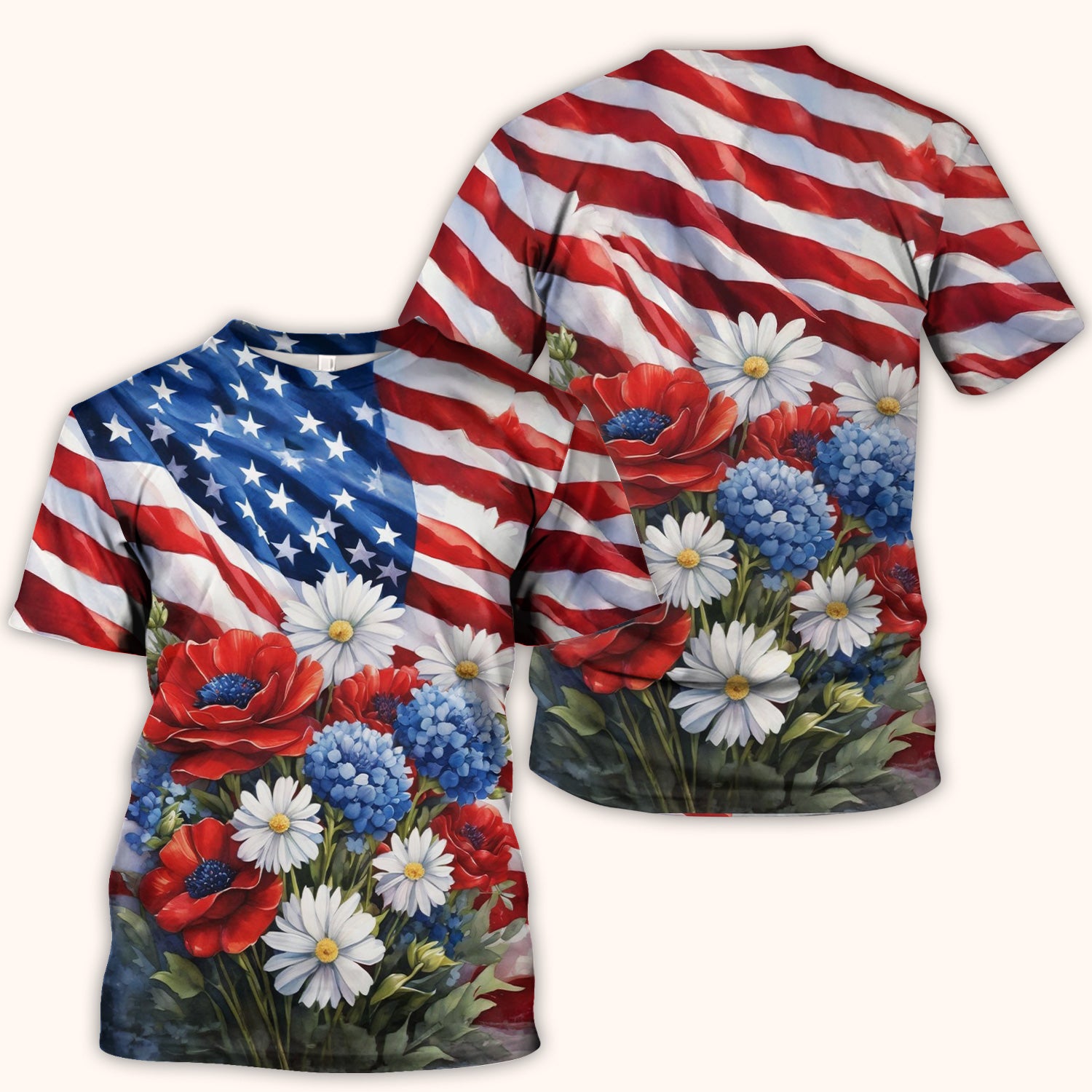 Festive US Flag Floral Bouquet Pattern Scrub Top, Comfortable Scrubs for Nurses