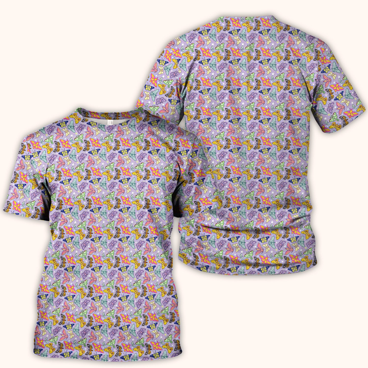 Colorful Butterfly Pattern Scrub Top, Breathable Fabrics Nursing Uniform