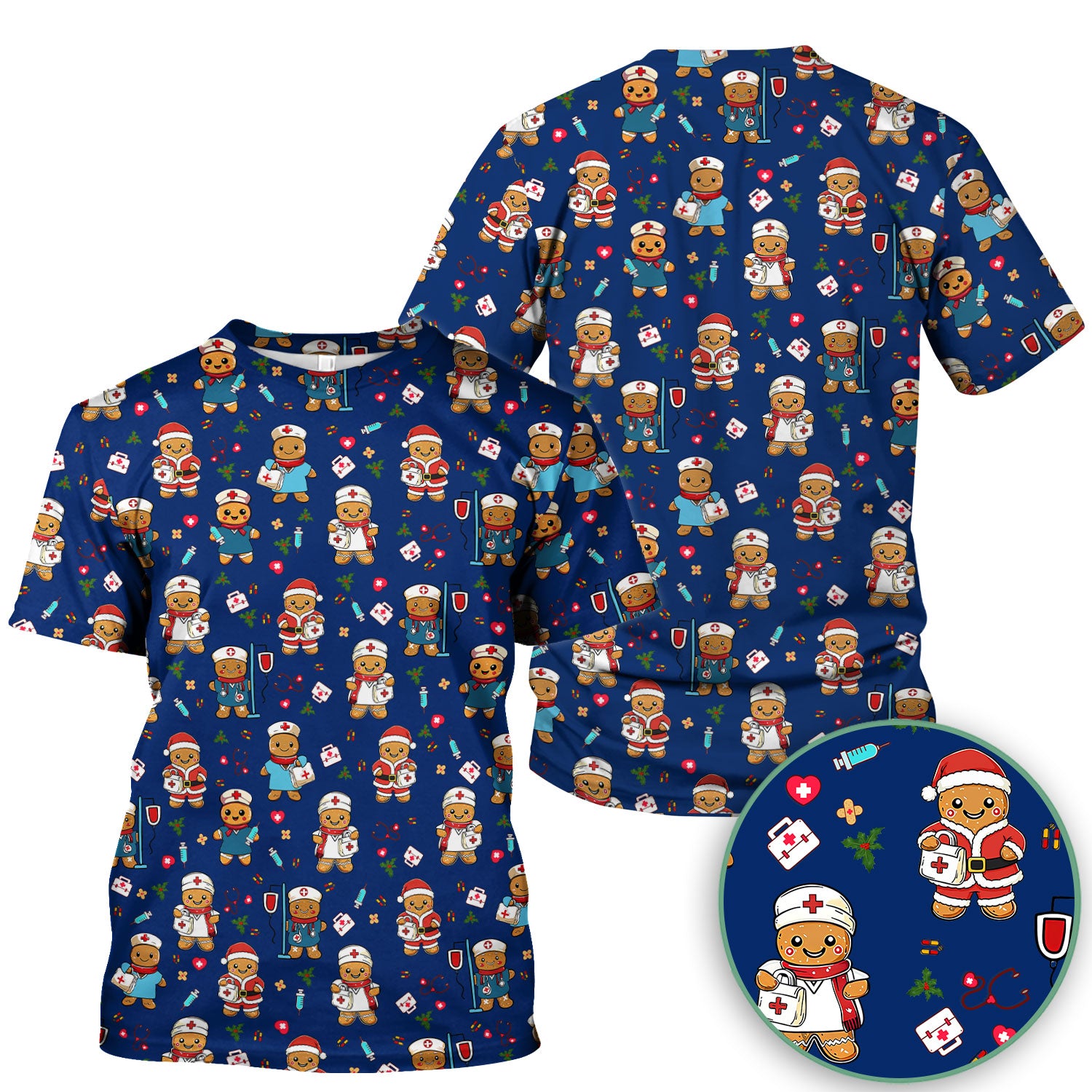 Elf Gingerbread Man Nurse Scrub Top - Santa’s Favorite Nurse Holiday Medical Uniform RN LPN CNA Gift