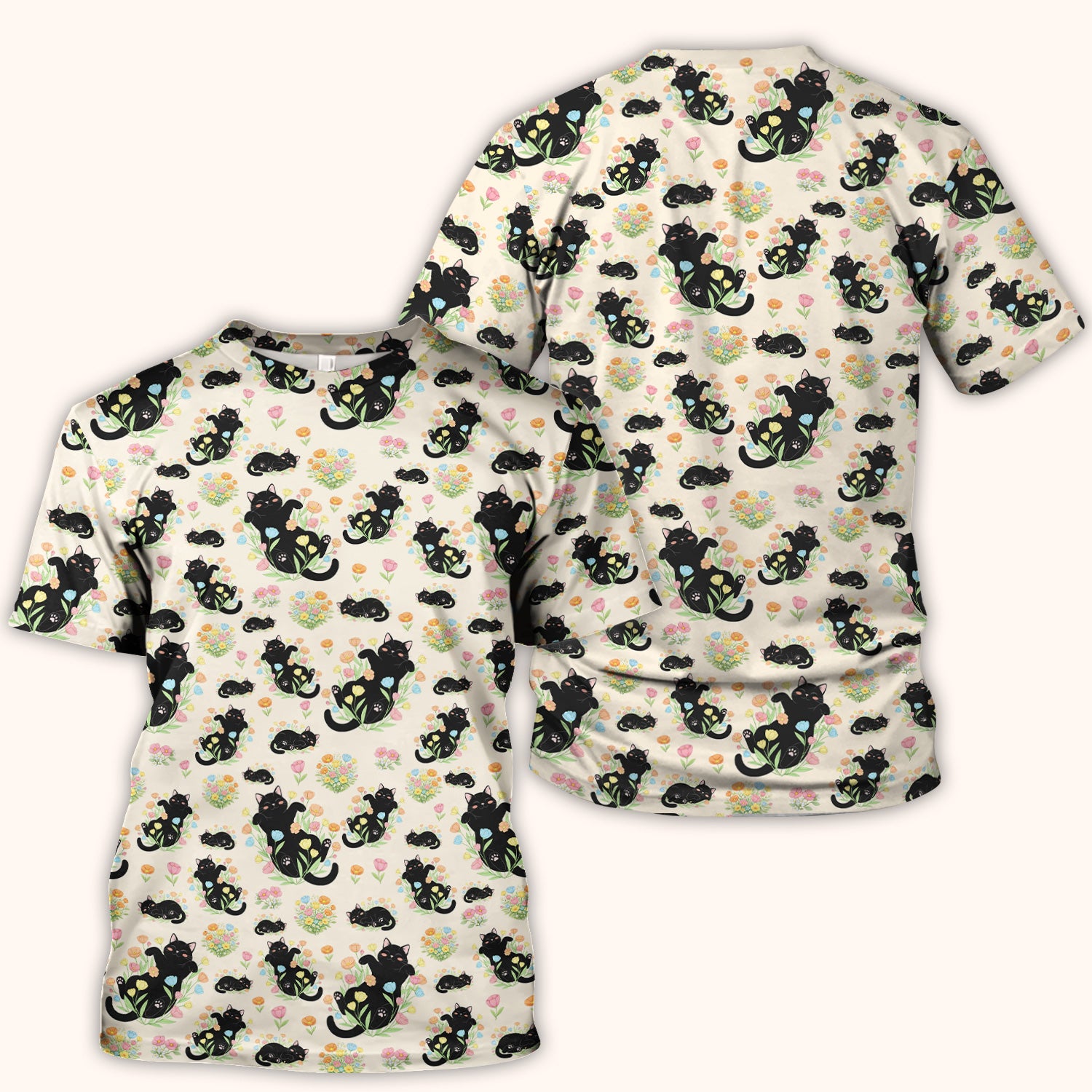 Cats With Cute Poses Floral Pattern Scrubs Top, Comfortable Scrubs for Nurses