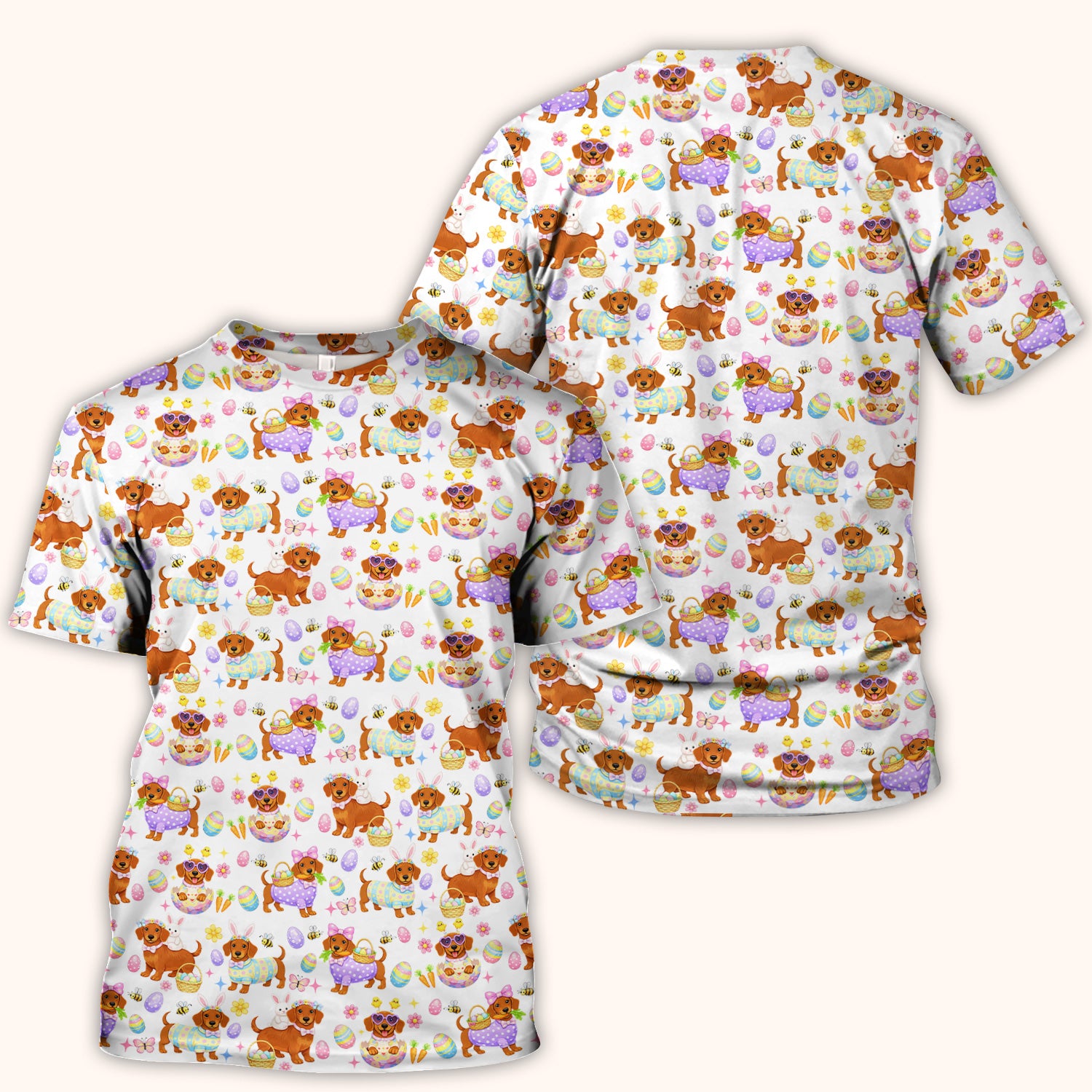 Cute Easter Dachshund Dog Pattern Scrub Top, Breathable Healthcare Uniform Top