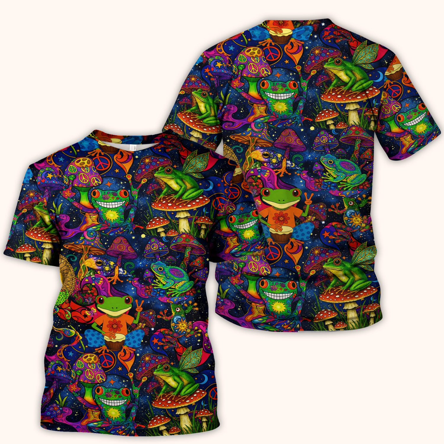Psychedelic Frog with Mushroom Peace Print Scrub Top, Comfortable Scrubs for Nurses