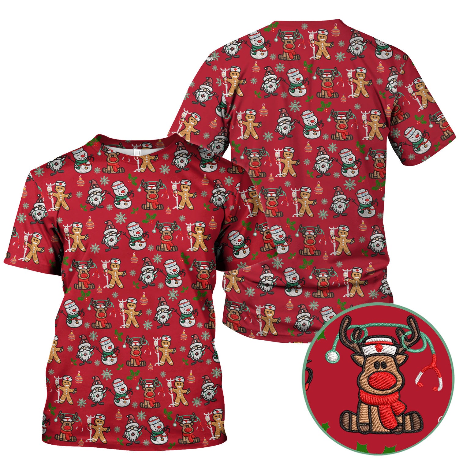 Reindeer Xmas Scrubs for Women - Gingerbread Cookies Shirts - Comfortable Scrubs for Nurses - Breathable Nursing Uniform