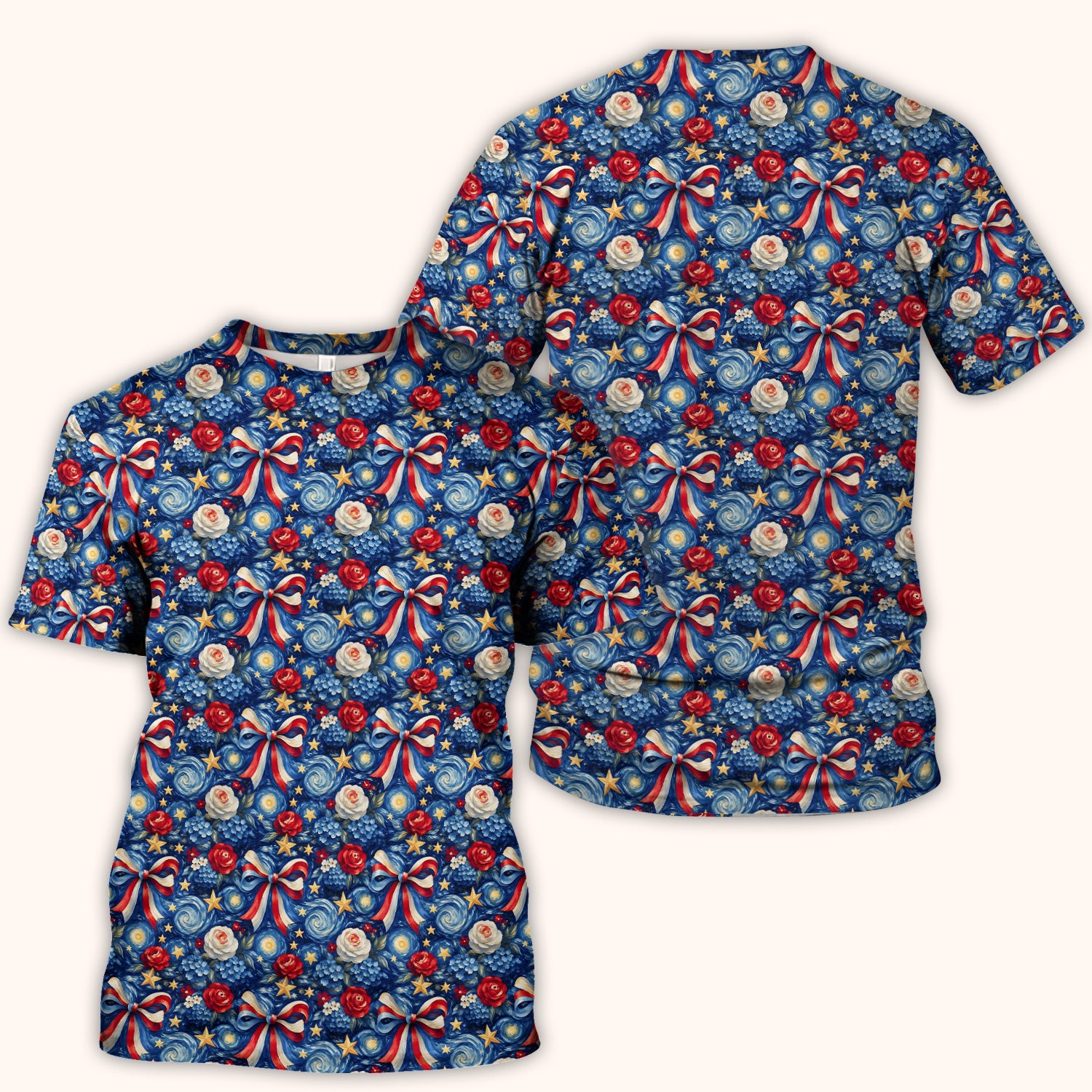 Patriotic Starry Bow Nurse for RN, CNA, Healthcare Workers Scrub Top, Comfortable Scrubs for Nurses