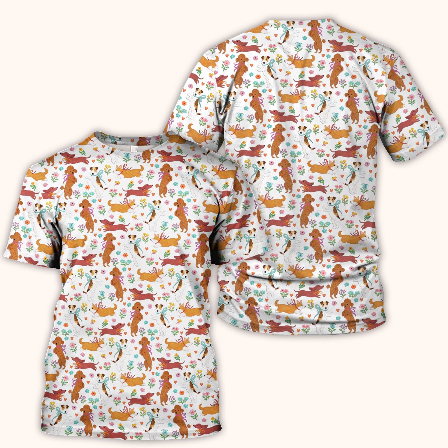 Cute Cartoon Dog Print Nurse Scrub Top, Comfortable Scrubs for Nurses