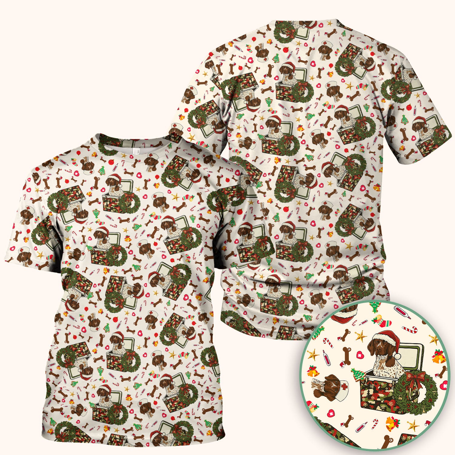 Christmas Dachshund Scrub Top - Cute Sausage Dog Nurse Shirt - Funny Holiday Medical Uniform for Women RN LPN CNA Gift