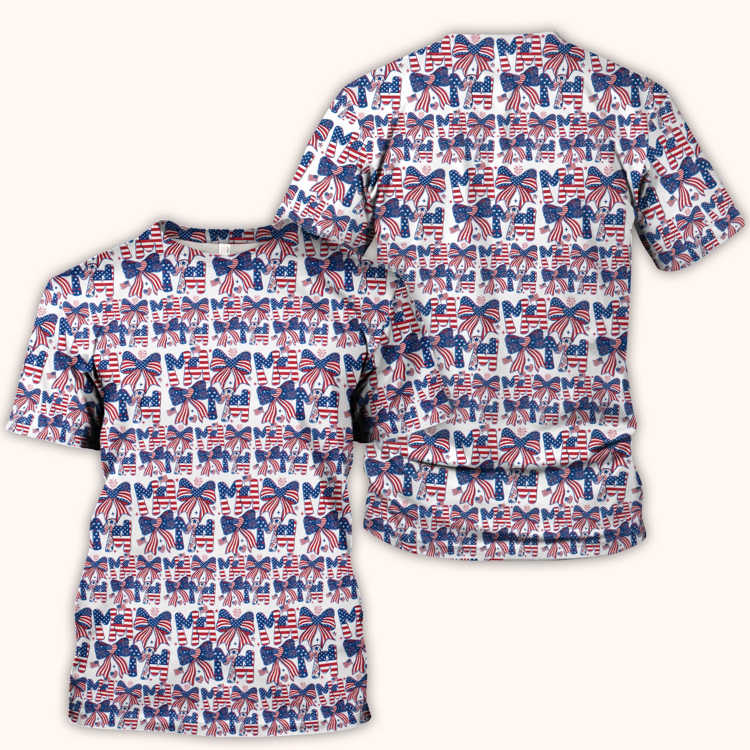 American Flag MaMa Bow Pattern Scrub Top, Comfortable Scrubs for Nurses