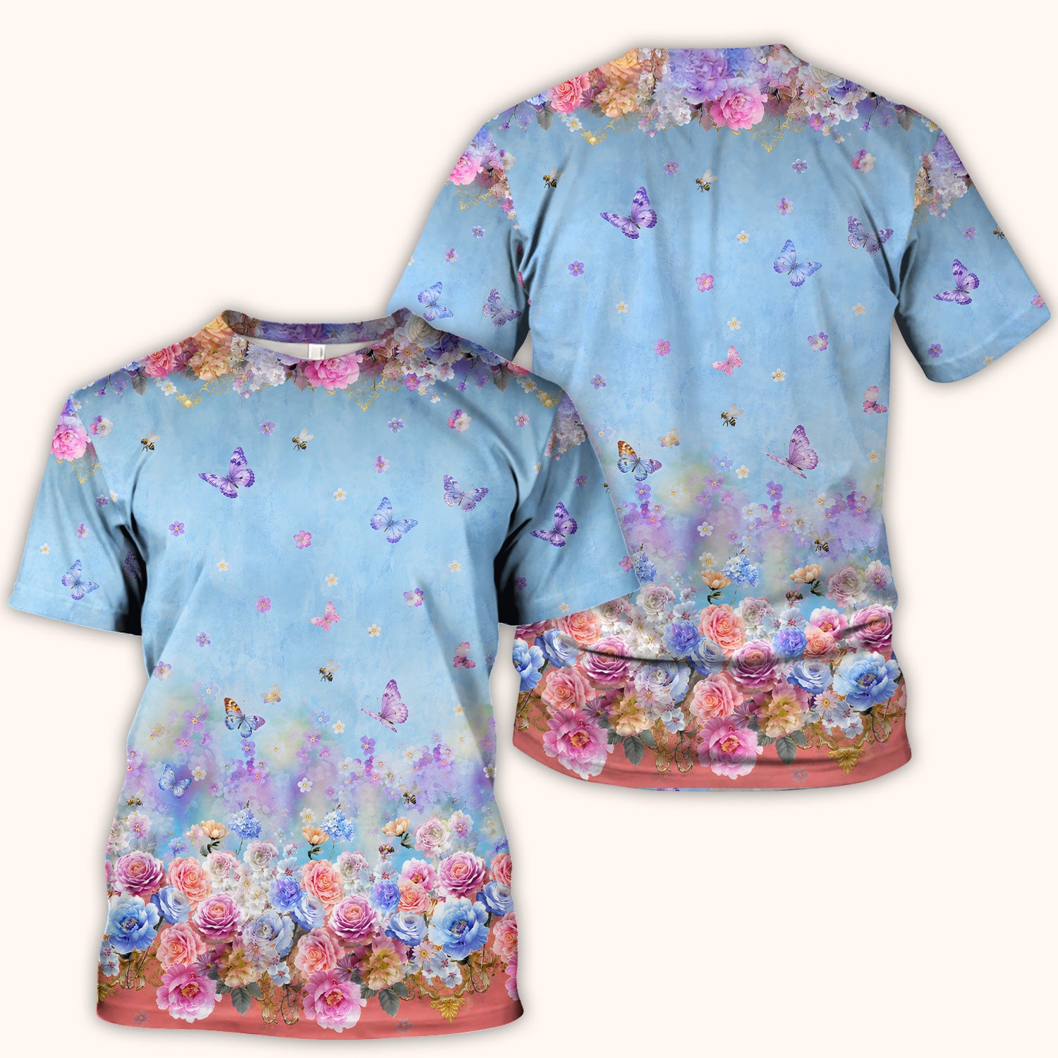 Pastel Flower Garden Print Scrub Top, Comfortable Scrubs for Nurses