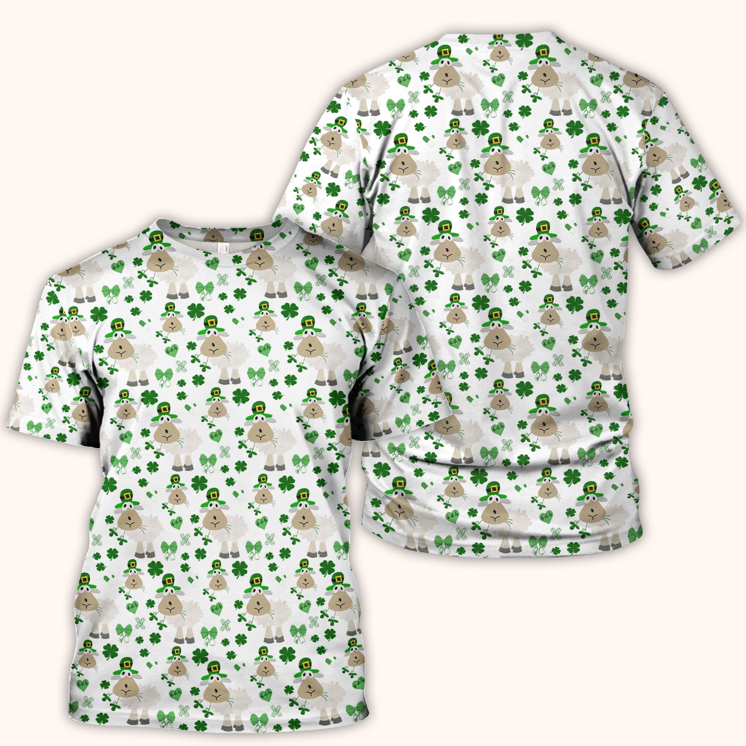 Nurse St. Patrick Scrubs Top, Cute Sheep Shamrock Pattern Nurse Shirt, Breathable Fabrics Nursing Uniform