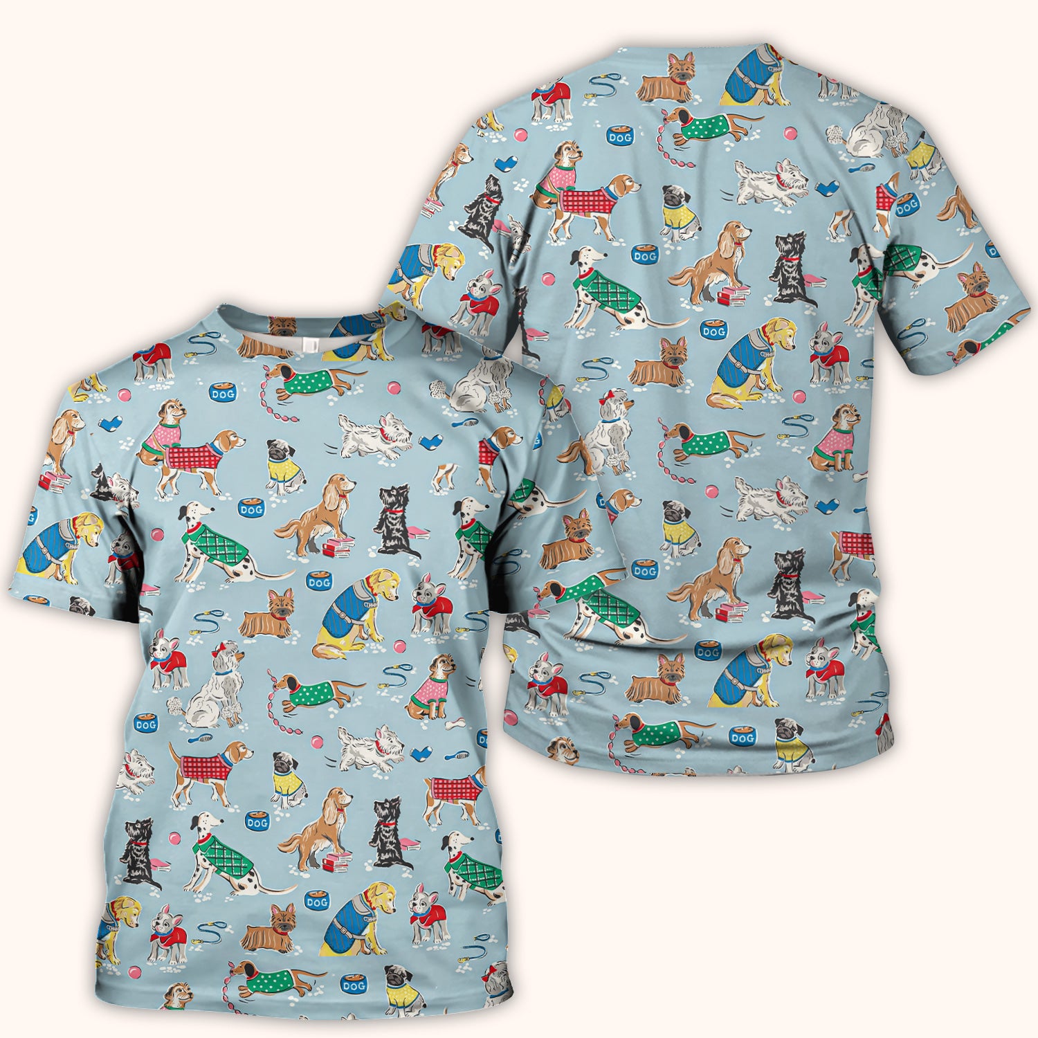Cute Dog Wearing Sweater Playing Ball Pattern Scrub Top, Comfortable Scrubs for Nurses