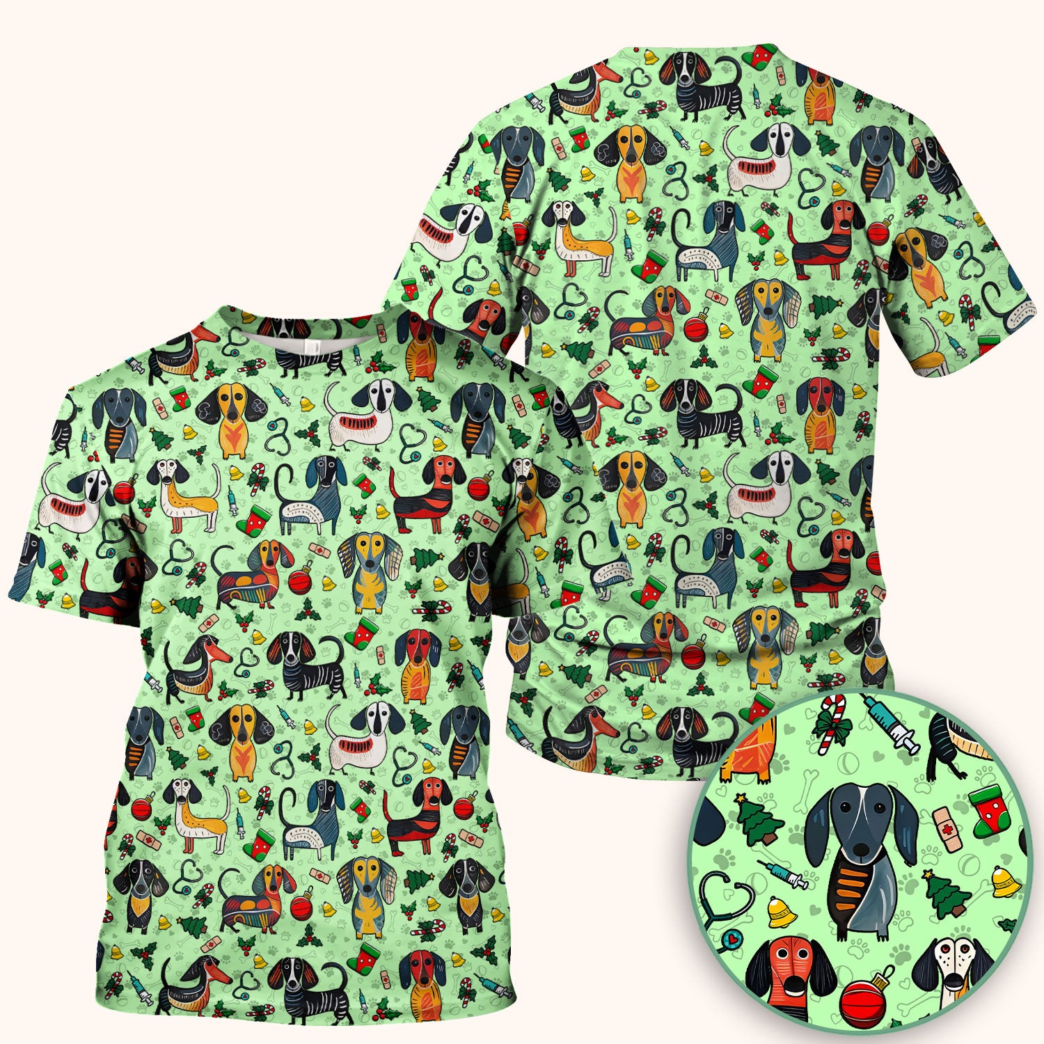 Dachshund Christmas Scrub Top - Cute Wiener Dog Nurse Uniform for Women - Holiday Medical Shirt