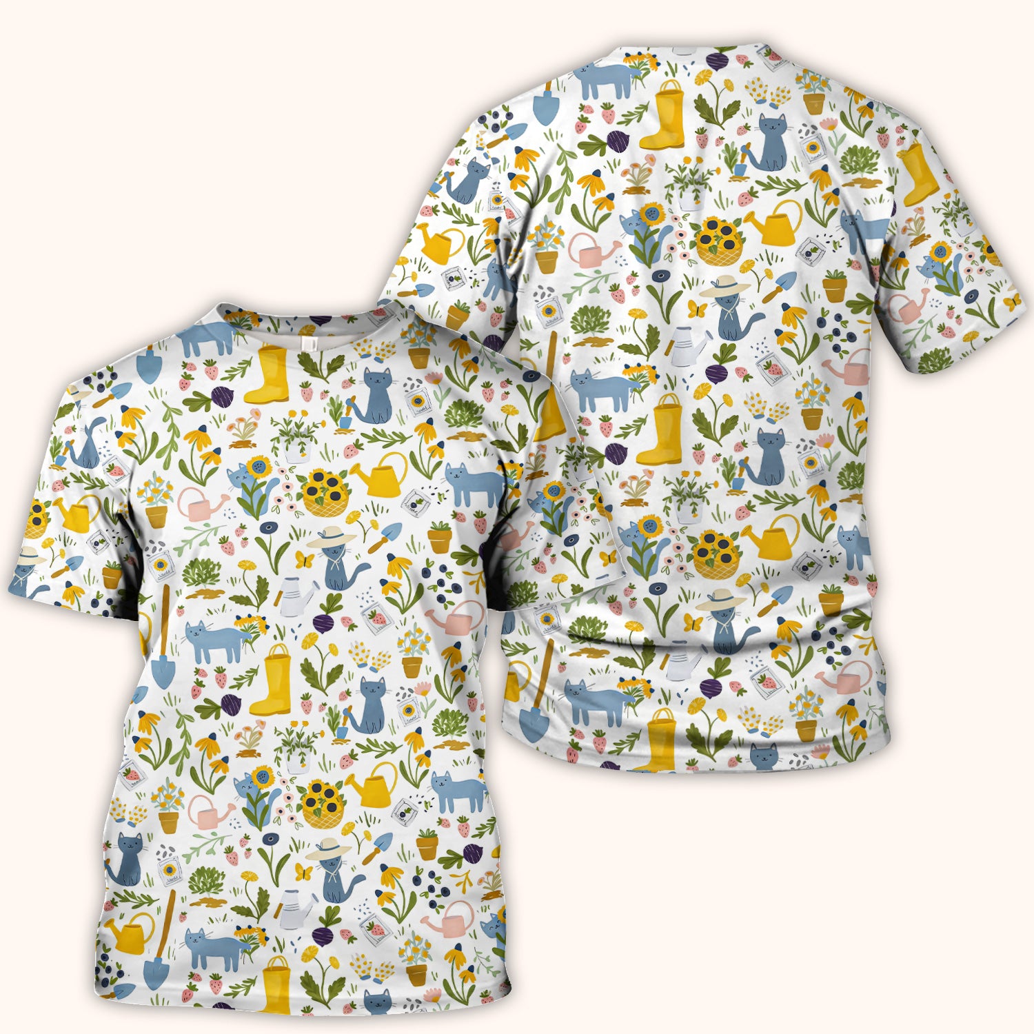 Cat Gardening Wildflower Tools Pattern Scrub Top, Comfortable Scrubs for Nurses
