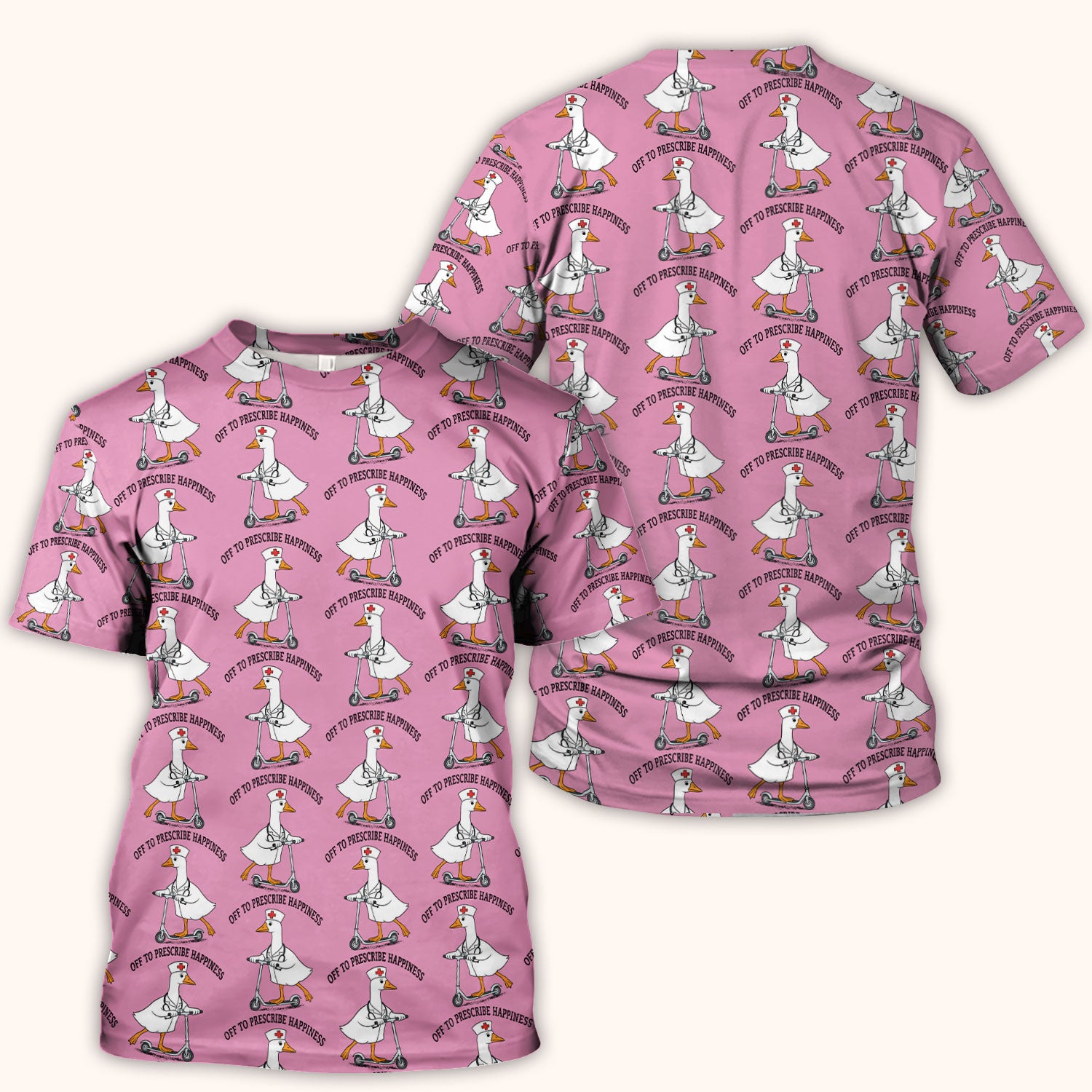 Nurse Goose Scooter Print Scrub Top, Breathable Fabrics Nursing Uniform