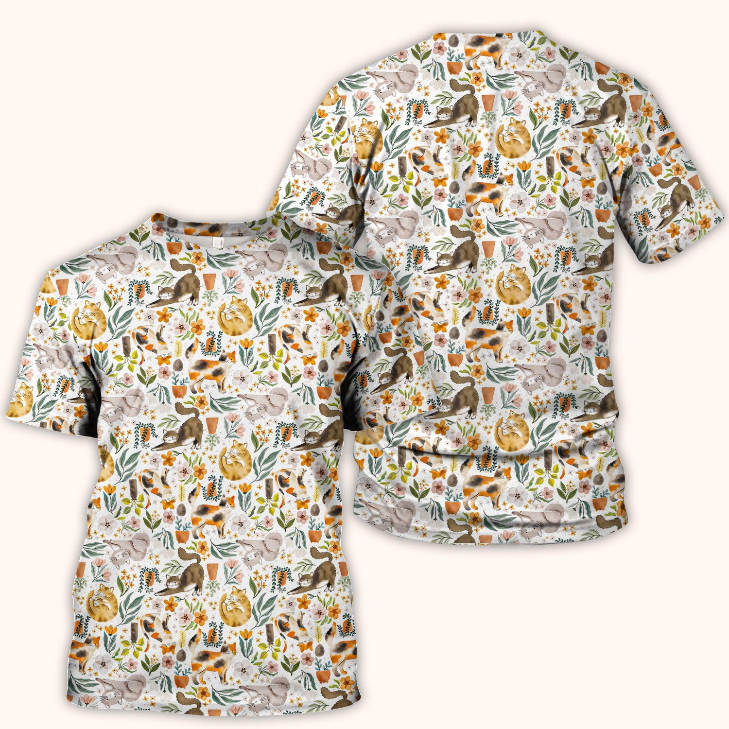 Cat Wildflower Garden Floral Pattern Scrub Top, Comfortable Scrubs for Nurses