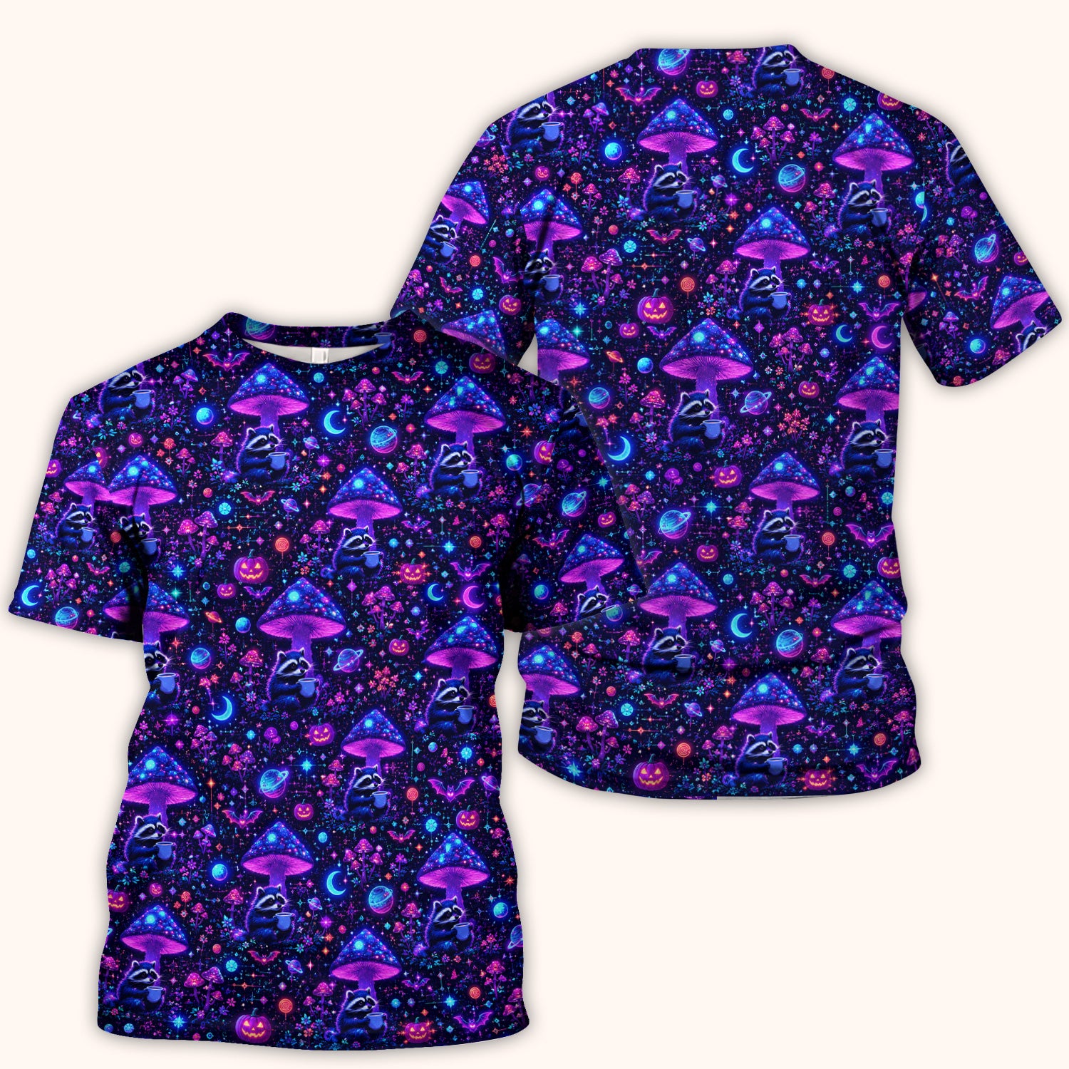 Halloween Raccoon And Mushrooms Scrub Top, Comfortable Scrubs for Nurses