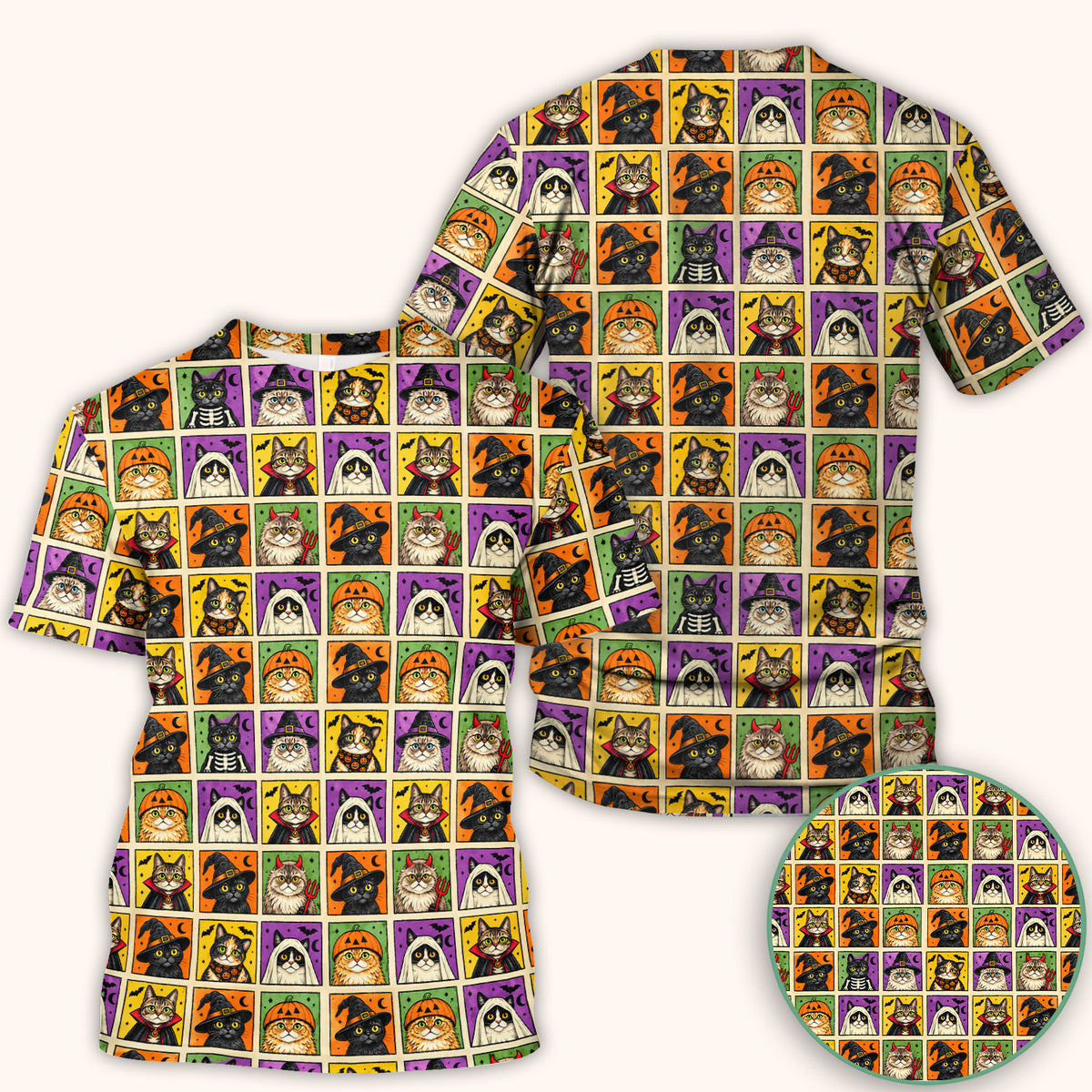 Halloween Cat Costume Patchwork Scrub Top, Comfortable Scrubs for Nurses