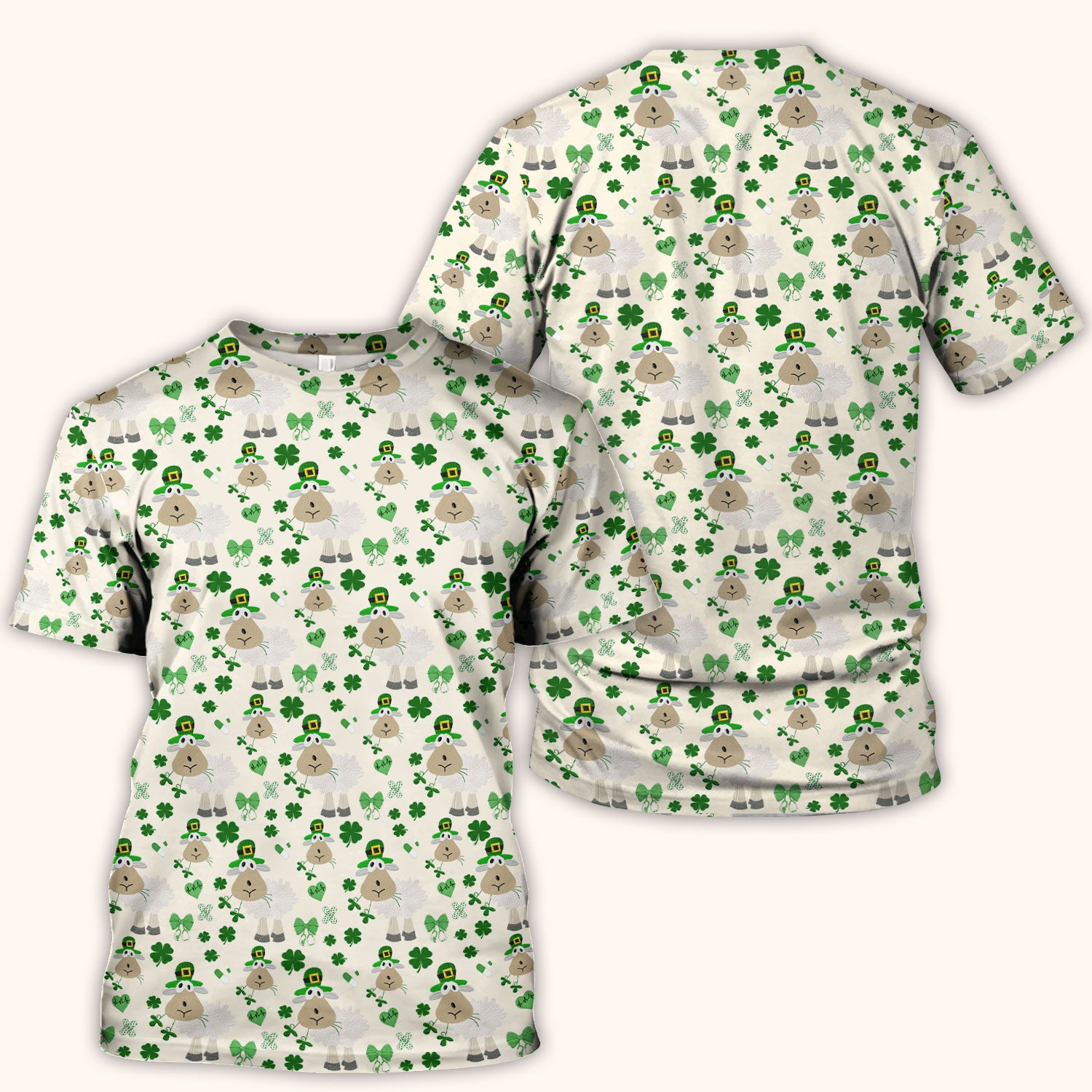 Nurse St. Patrick Scrubs Top, Cute Sheep Shamrock Pattern Nurse Shirt, Breathable Fabrics Nursing Uniform