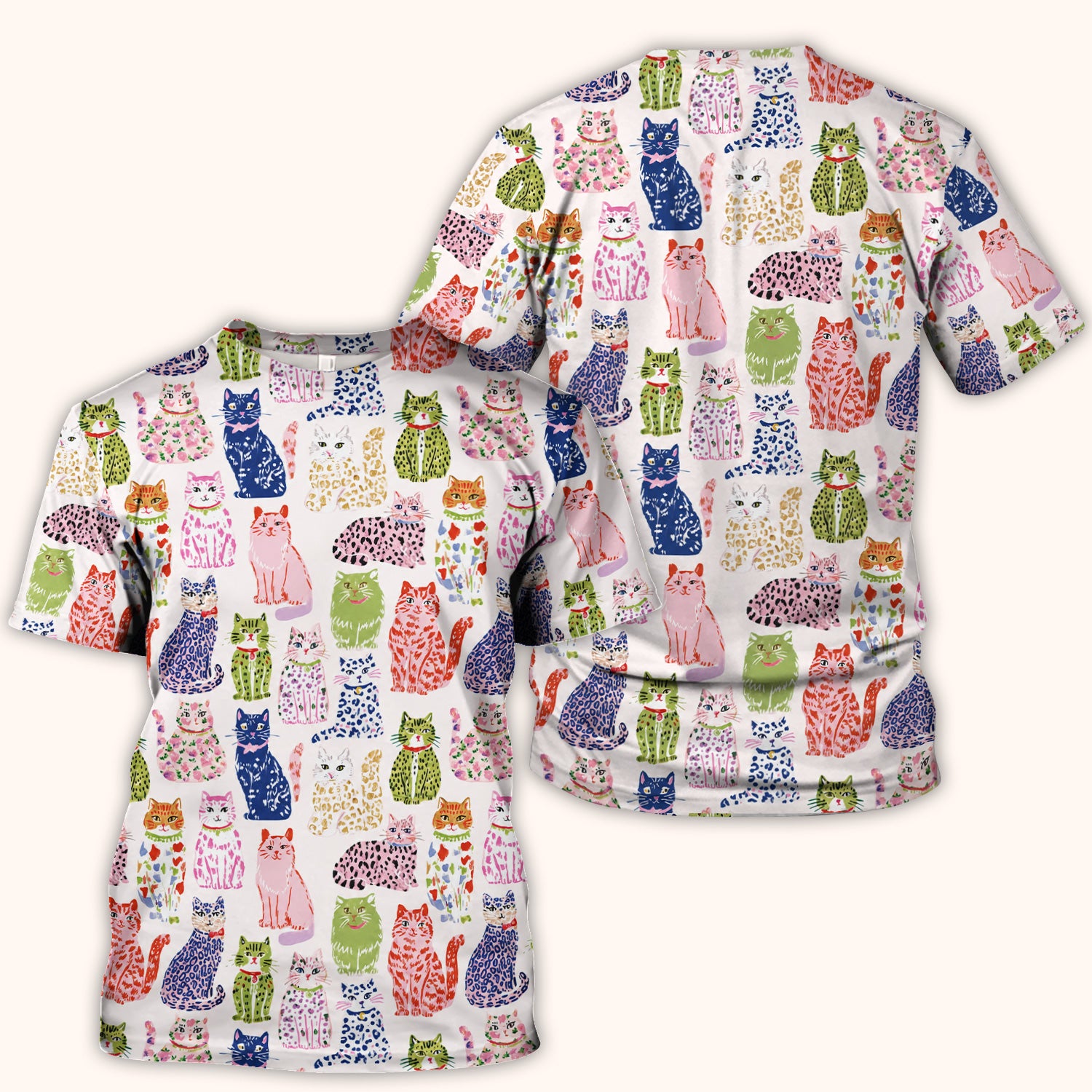 Colorful Cat with Playful Pet Scrub Top, Comfortable Scrubs for Nurses
