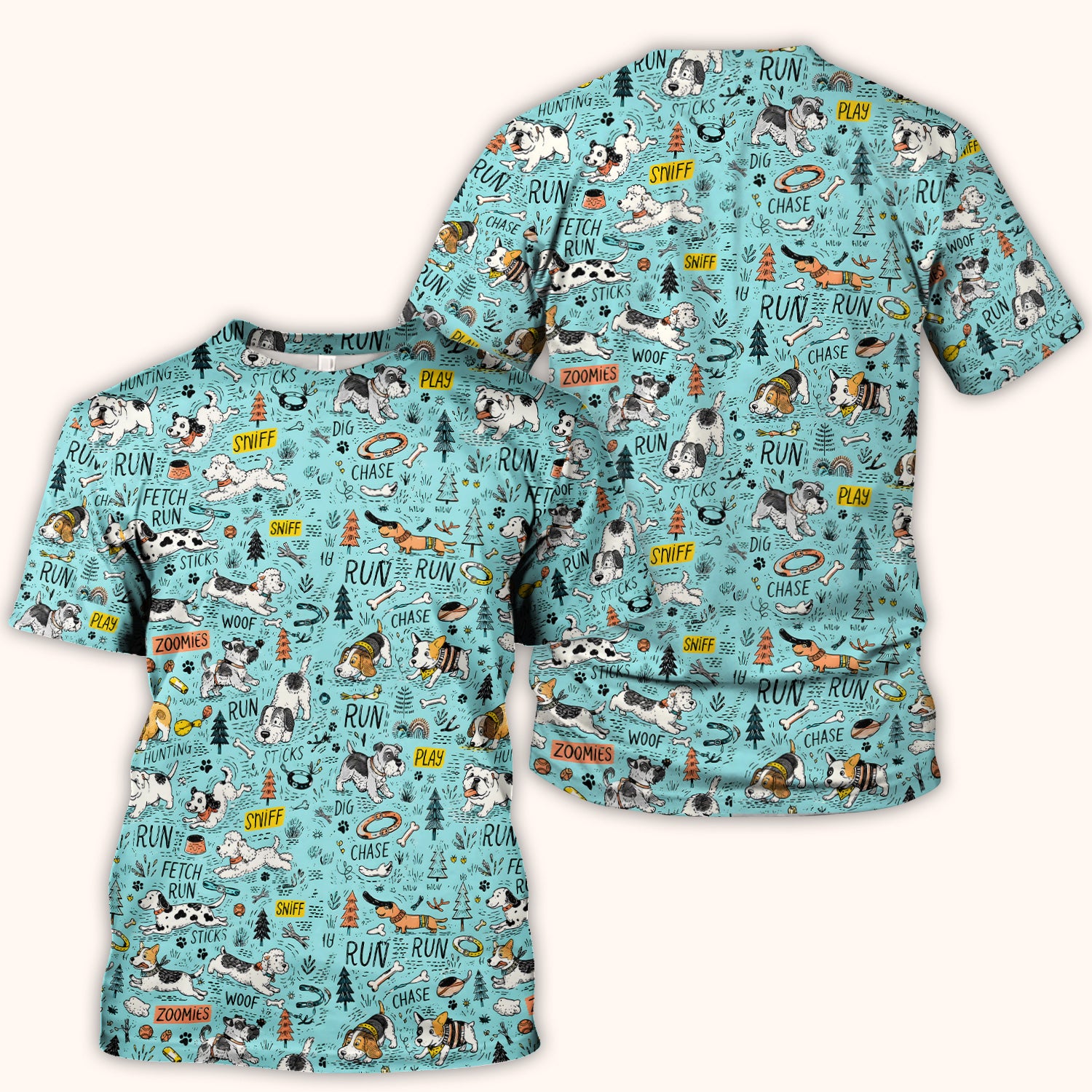 Playful Cartoon Puppy Adventure Pattern Scrub Top, Comfortable Scrubs for Nurses