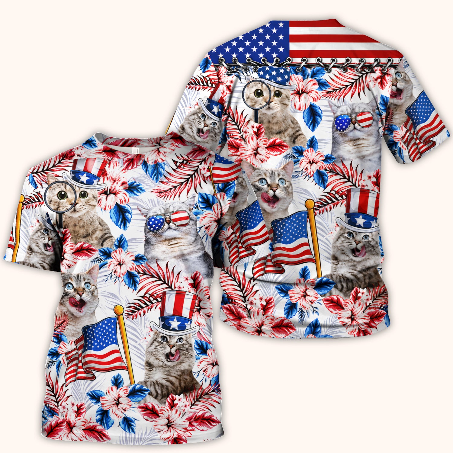Patriotic Cat with USA Flag Scrub Top, Comfortable Scrubs for Nurses