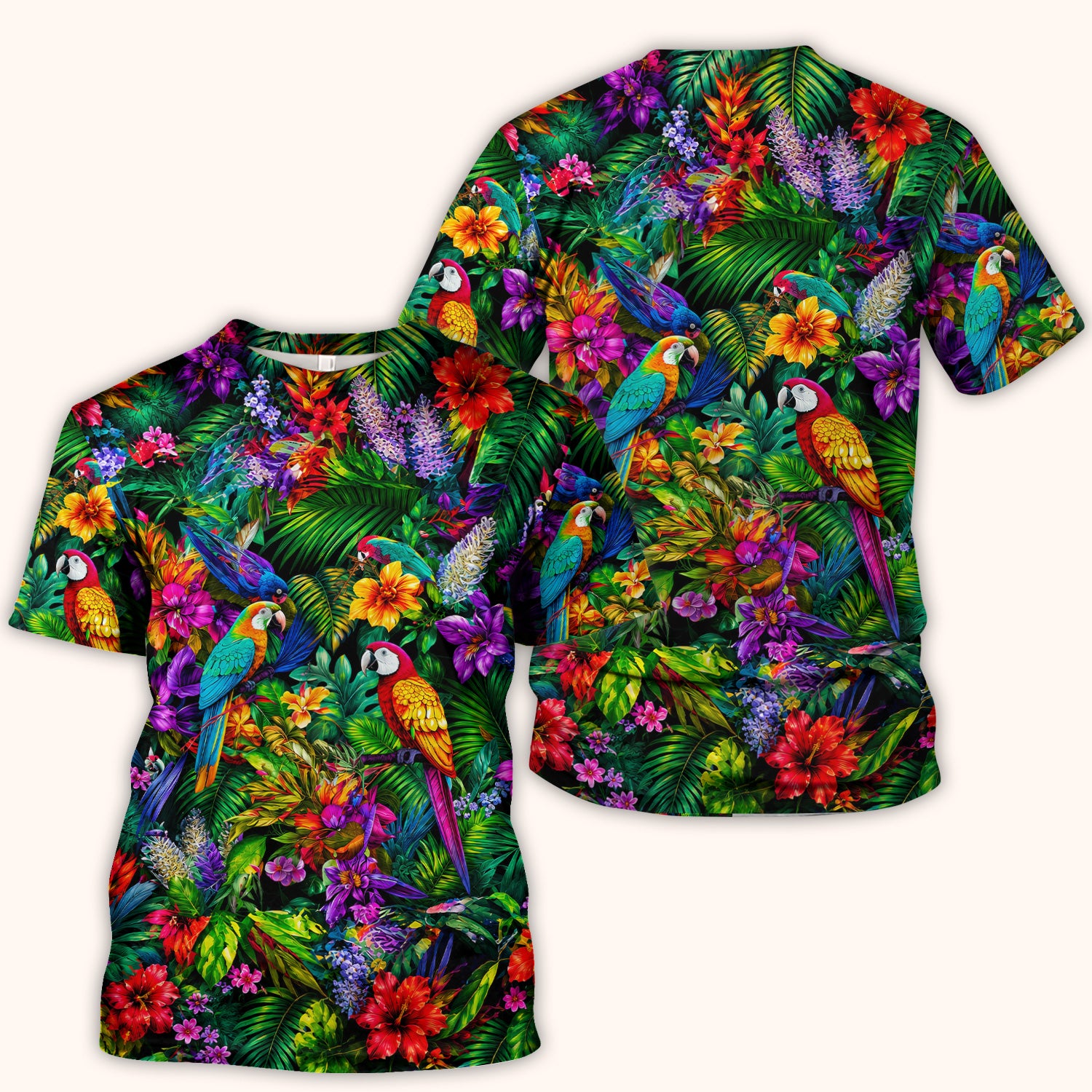 Tropical Parrot Jungle Blossom Pattern Scrub Top, Comfortable Scrubs for Nurses