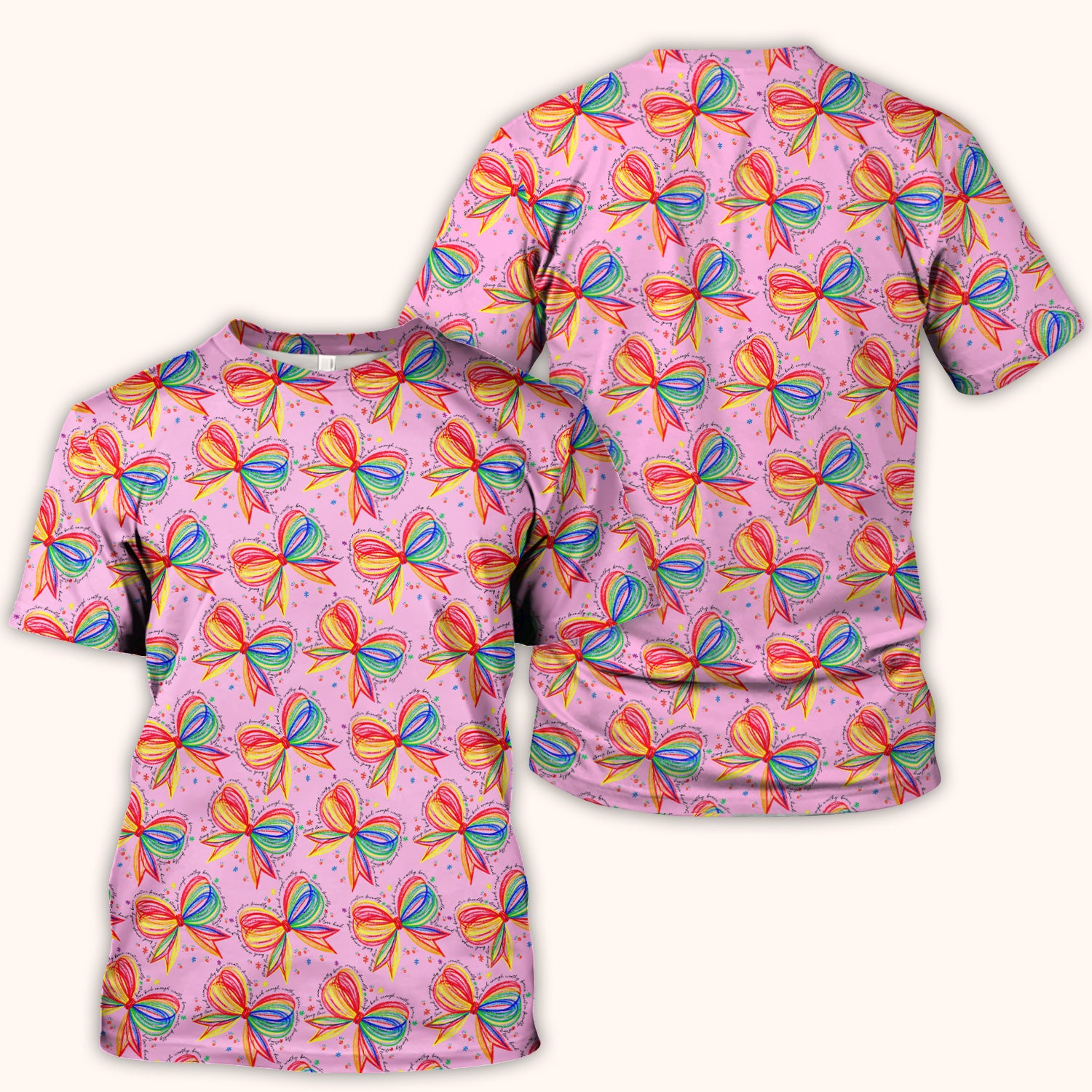 Colorful Rainbow Bow Pattern Scrub Top, Comfortable Scrubs for Nurses