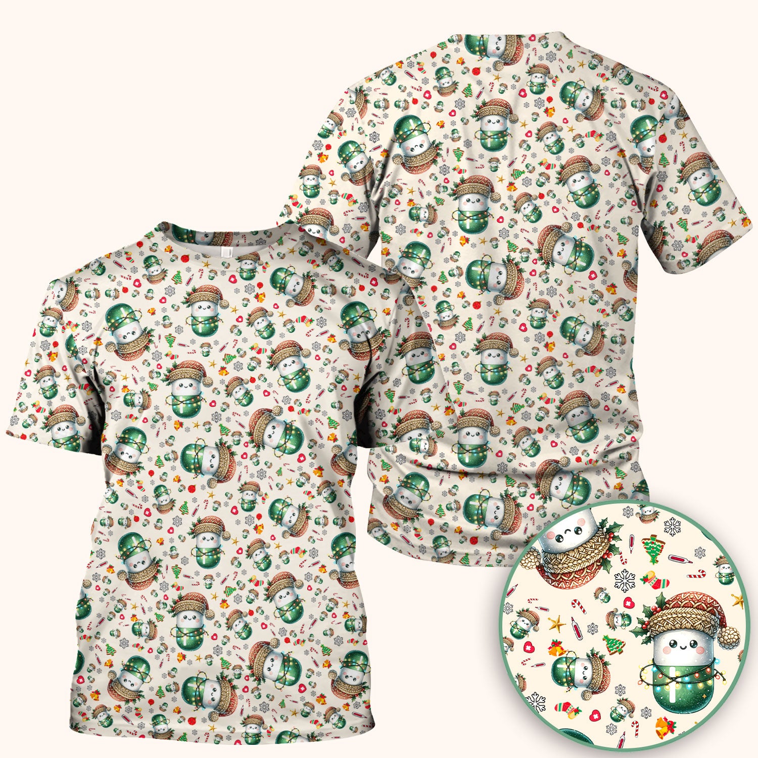 Pharmacy Tech Christmas Scrub Top – Cute Green Snowman Print Nurse Outfit – Funny Holiday Medical Uniform for Pharmacists