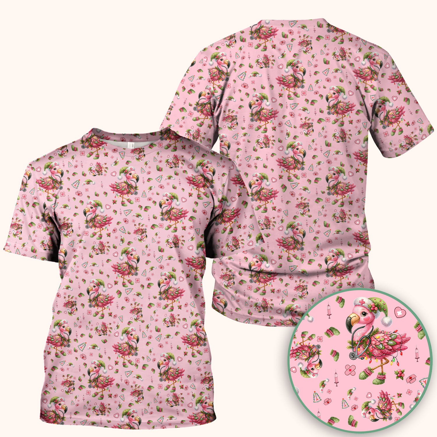 Flamingo Scrub Top for Nurse - Funny Christmas Medical Shirt - Holiday Christmas Gift for Healthcare Workers