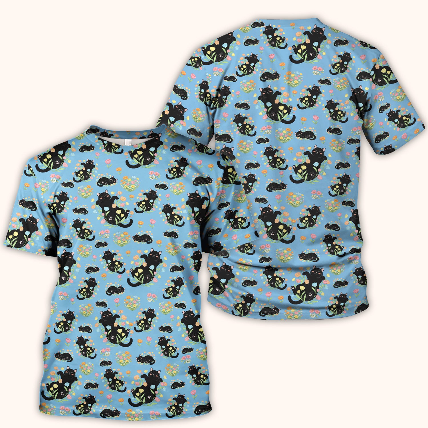 Cats With Cute Poses Floral Pattern Scrubs Top, Comfortable Scrubs for Nurses