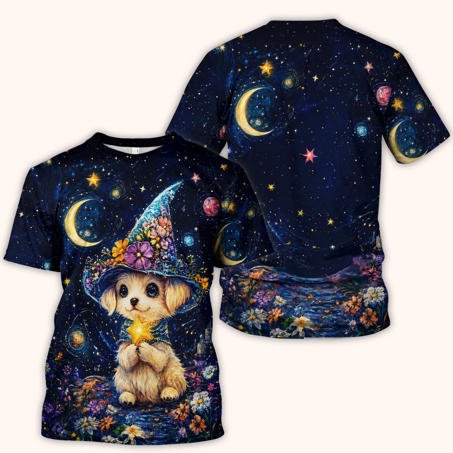 Cute Puppy Wizard Nurse Pattern Scrub Top, Comfortable Scrubs for Nurses