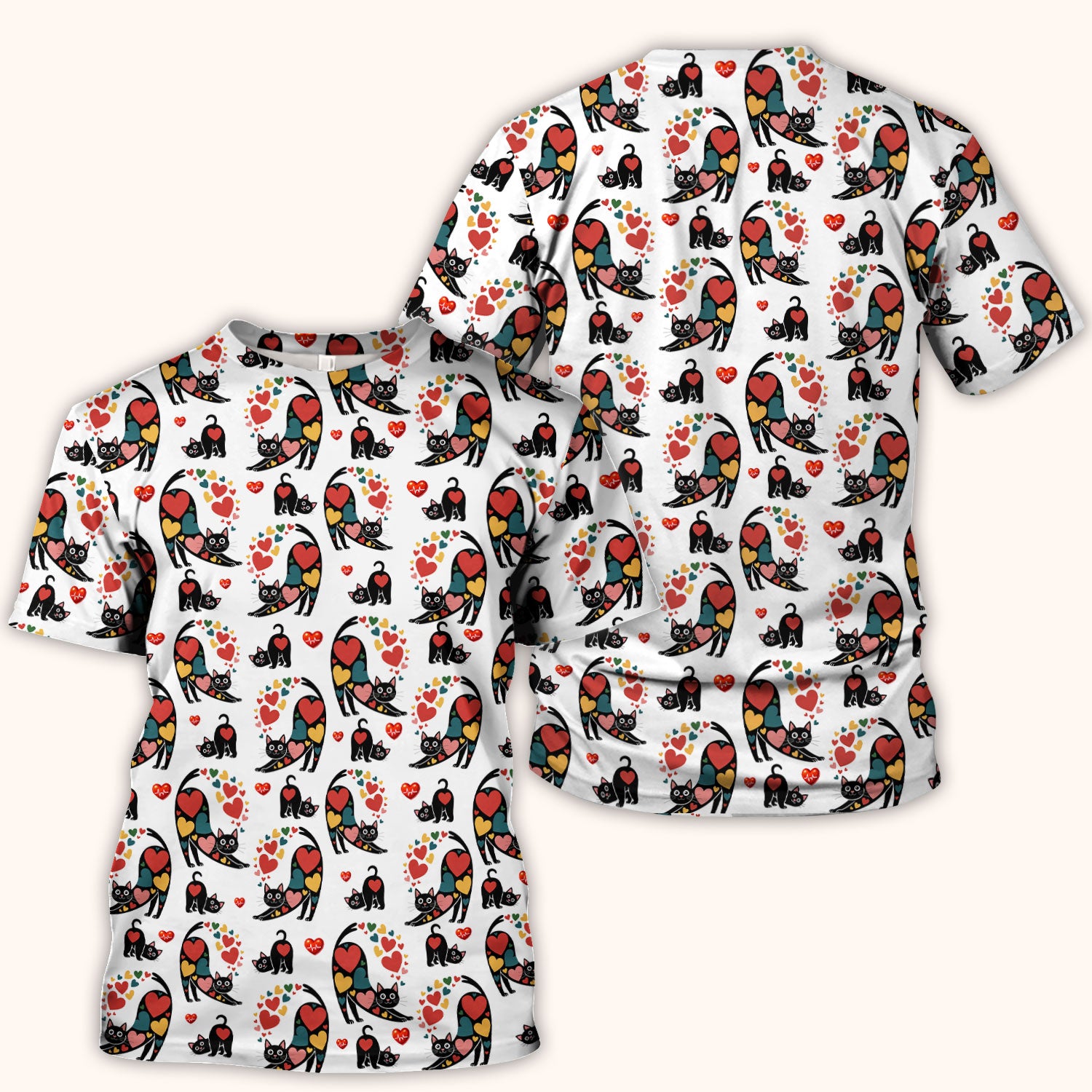Playful Cat Valentine Heart Print Nurse Scrub Top, Comfortable Scrubs for Nurses