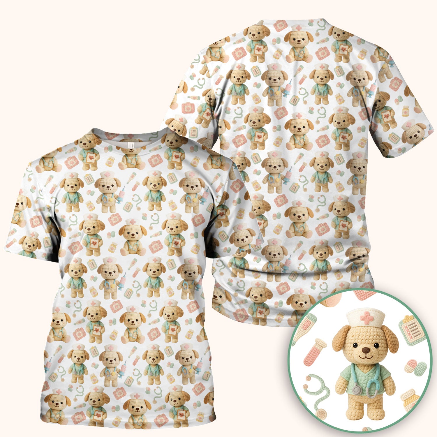 Cute Labrador Scrub Top for Nurse - Pastel Crochet Dog Medical Scrubs - Adorable Puppy Med Uniform Gift for Women