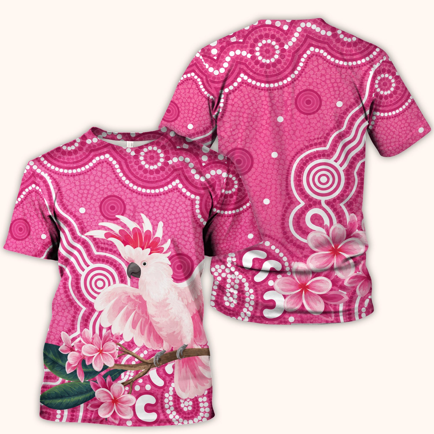Pink Cockatoo Floral Dot Pattern Scrub Top, Comfortable Scrubs for Nurses