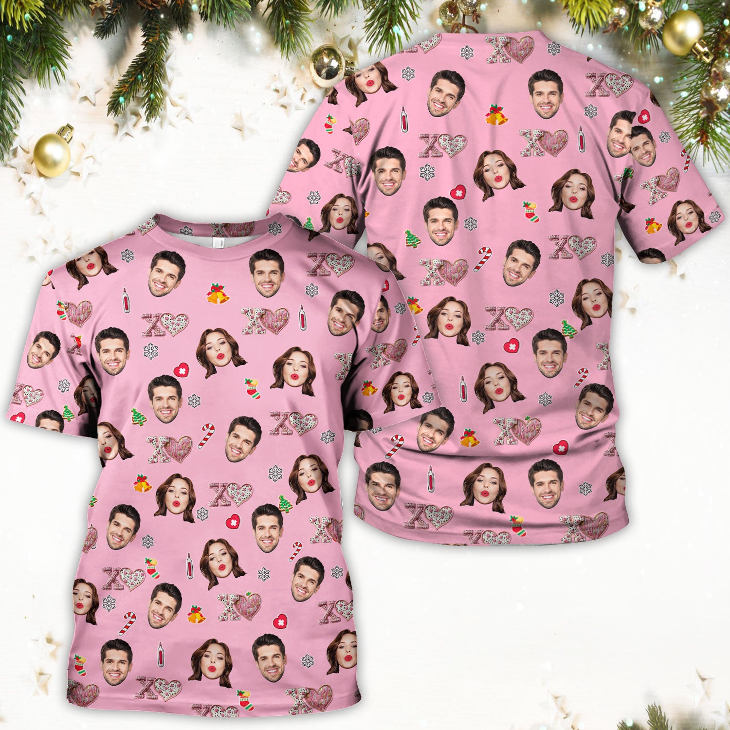Custom Face Pattern XOXO Scrub Shirt, Personalized Photo Scrub Top, Breathable Fabrics Nursing Uniform