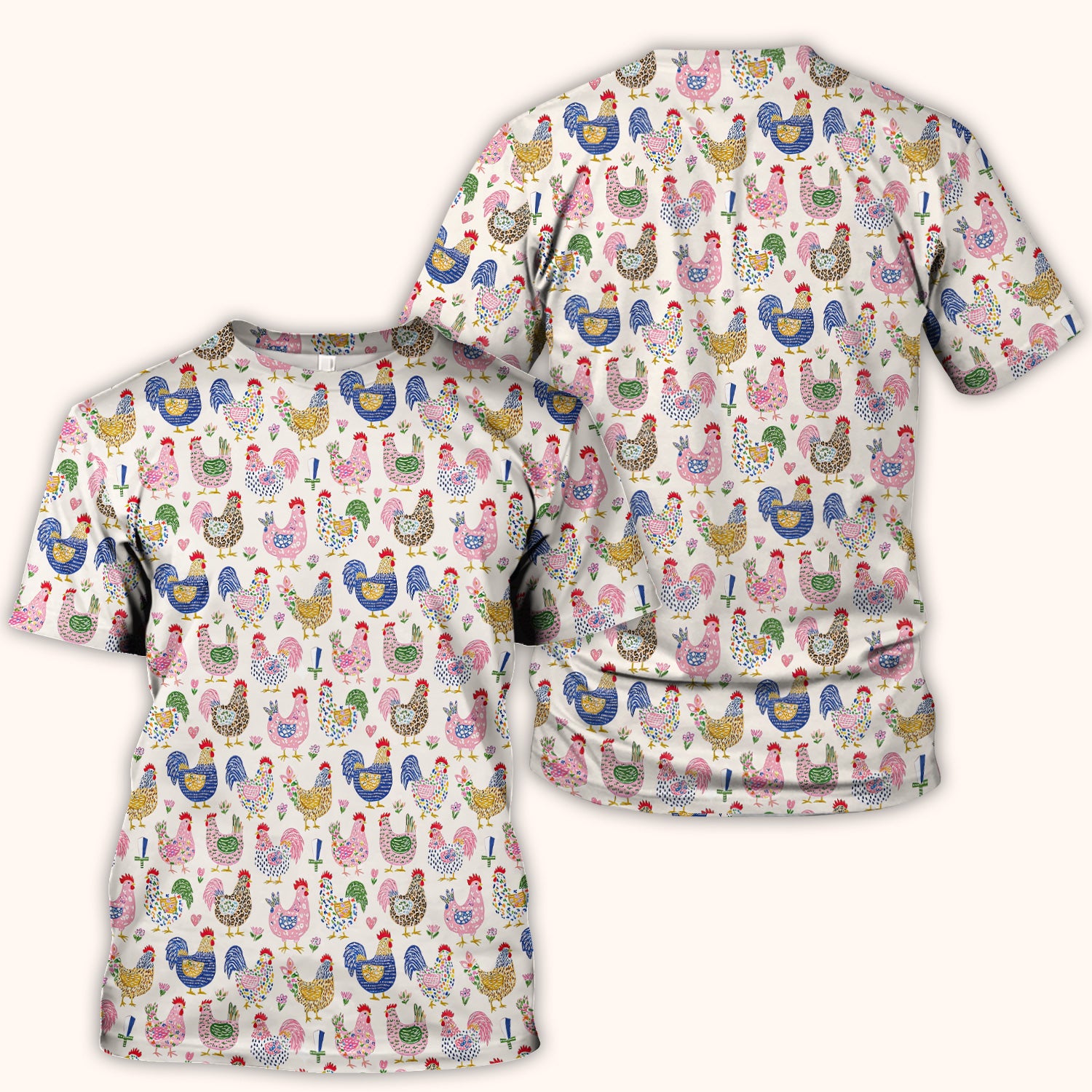 Funny Chicken Rooster Pattern Scrub Top, Breathable Fabrics Nursing Uniform