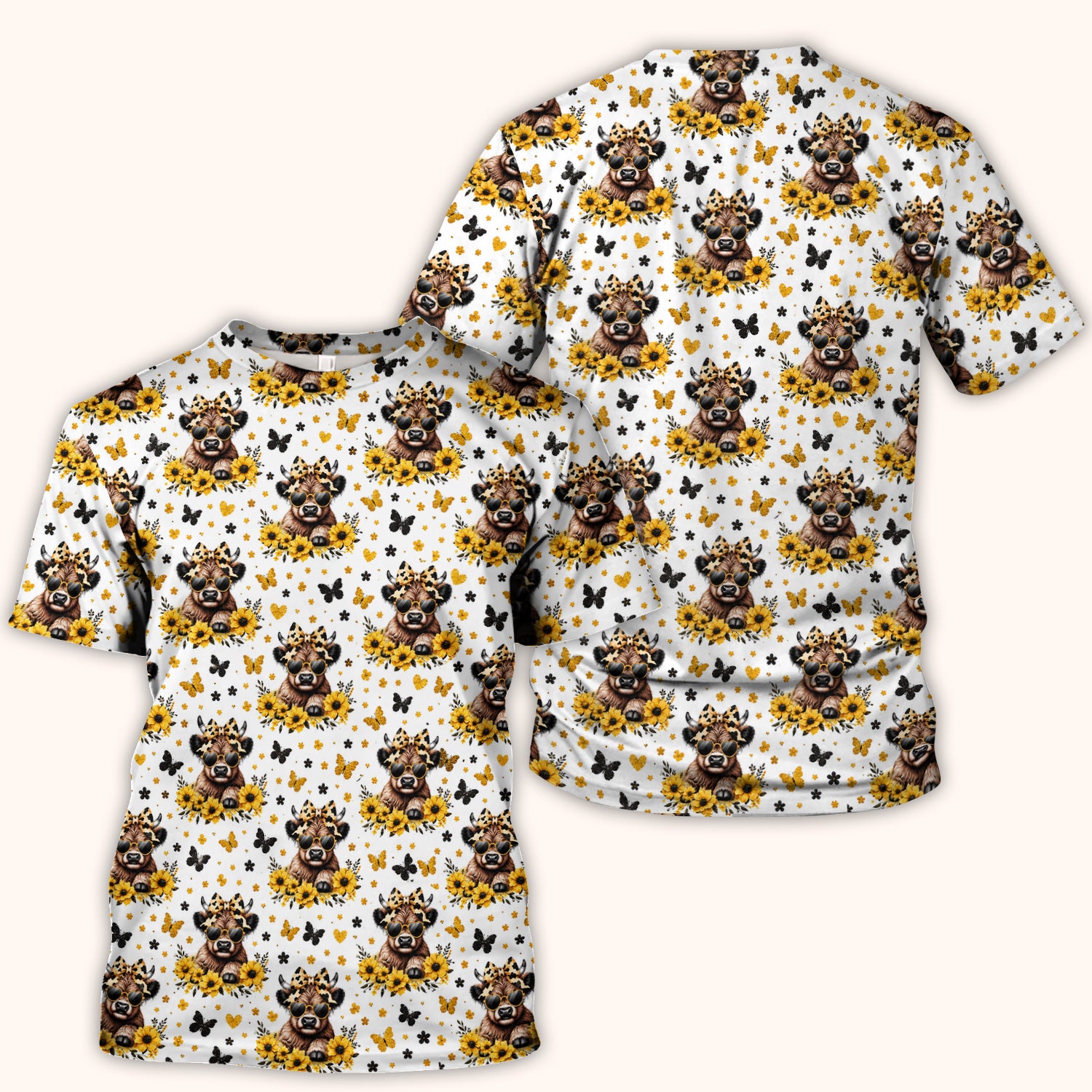Sassy Highland Cow Sunflower Pattern Scrub Top, Comfortable Scrubs for Nurses