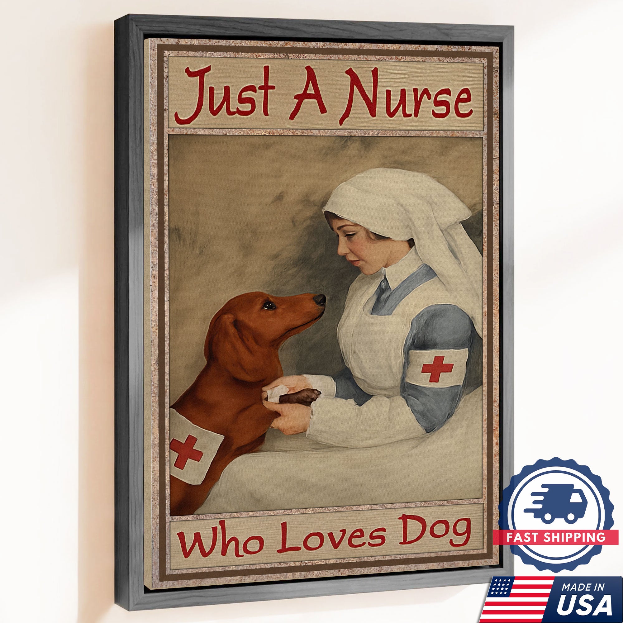 Nurse And Dog Canvas, Funny Medical Worker Wall Art Canvas, Animal Lover Decor, Gift For Nursing